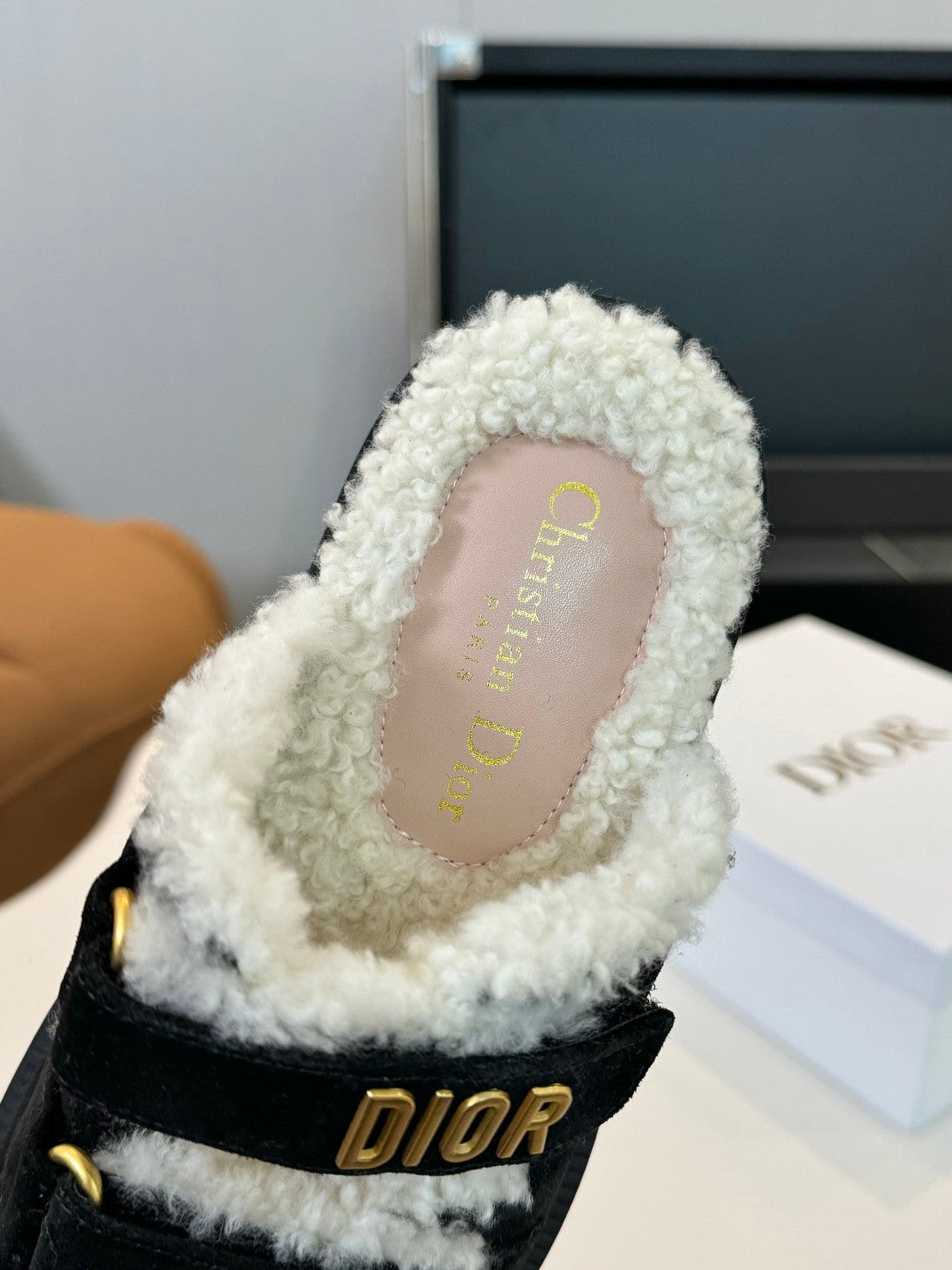 DIOR DIORact Slide Black Suede And Fleece Lining