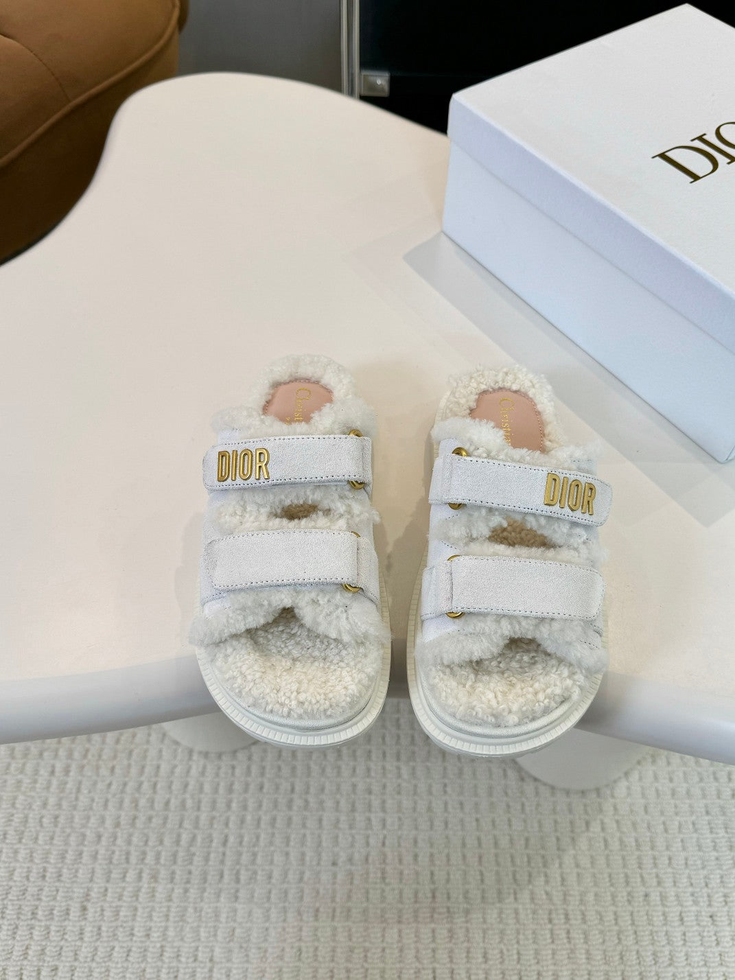 DIOR DIORact Slide White Suede And Fleece Lining