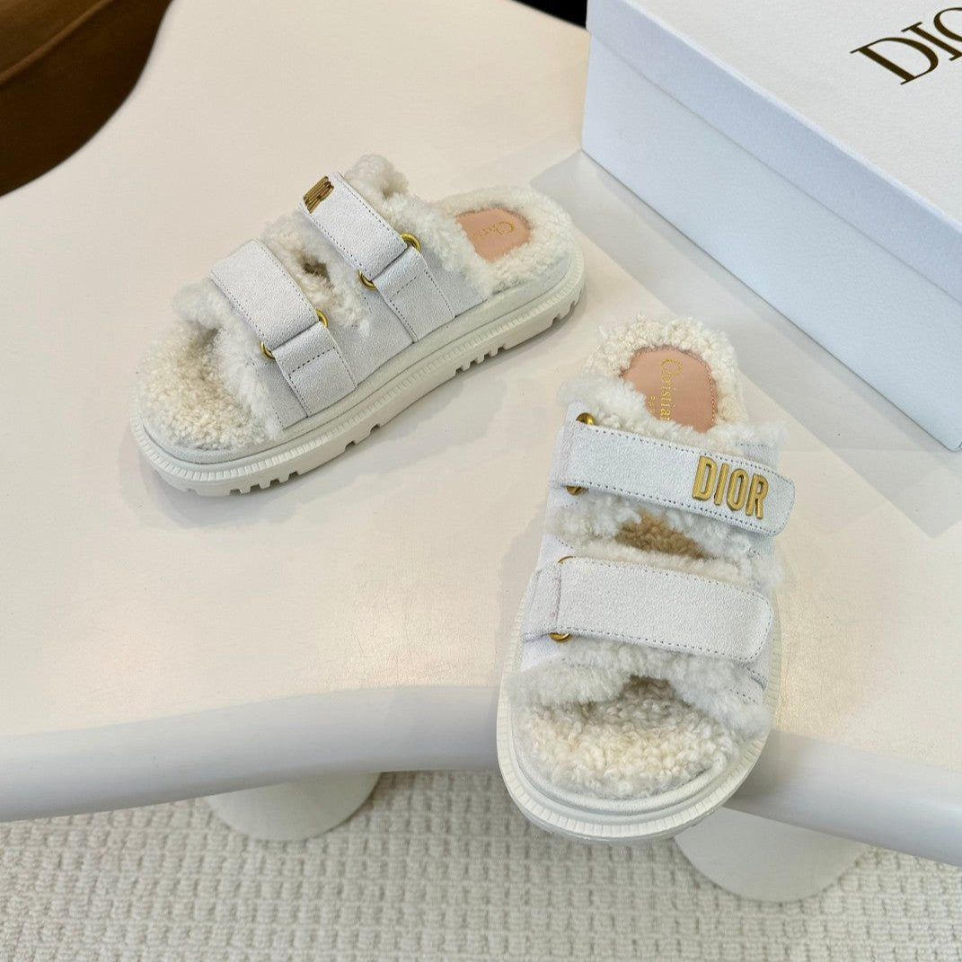 DIOR DIORact Slide White Suede And Fleece Lining