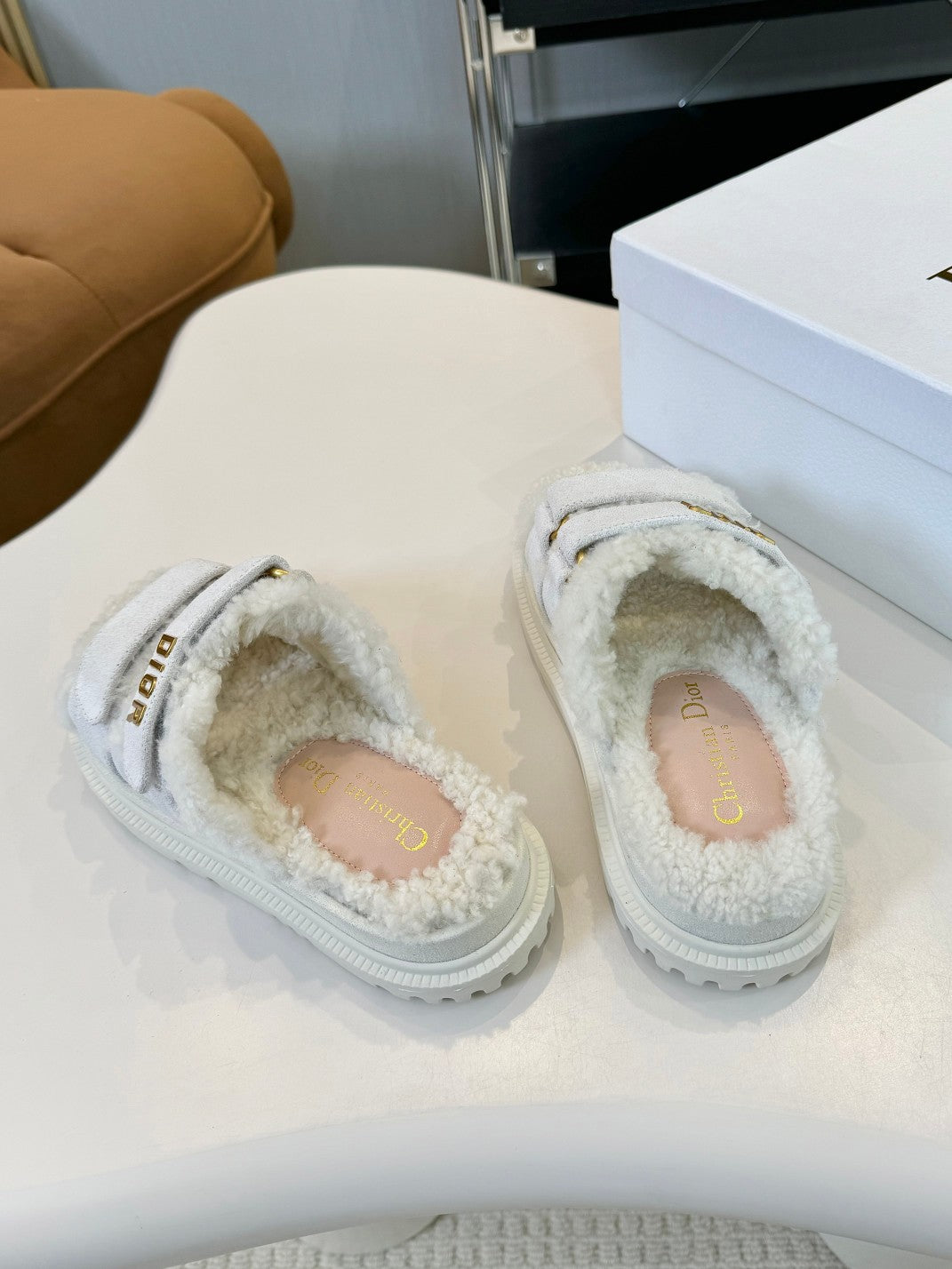DIOR DIORact Slide White Suede And Fleece Lining
