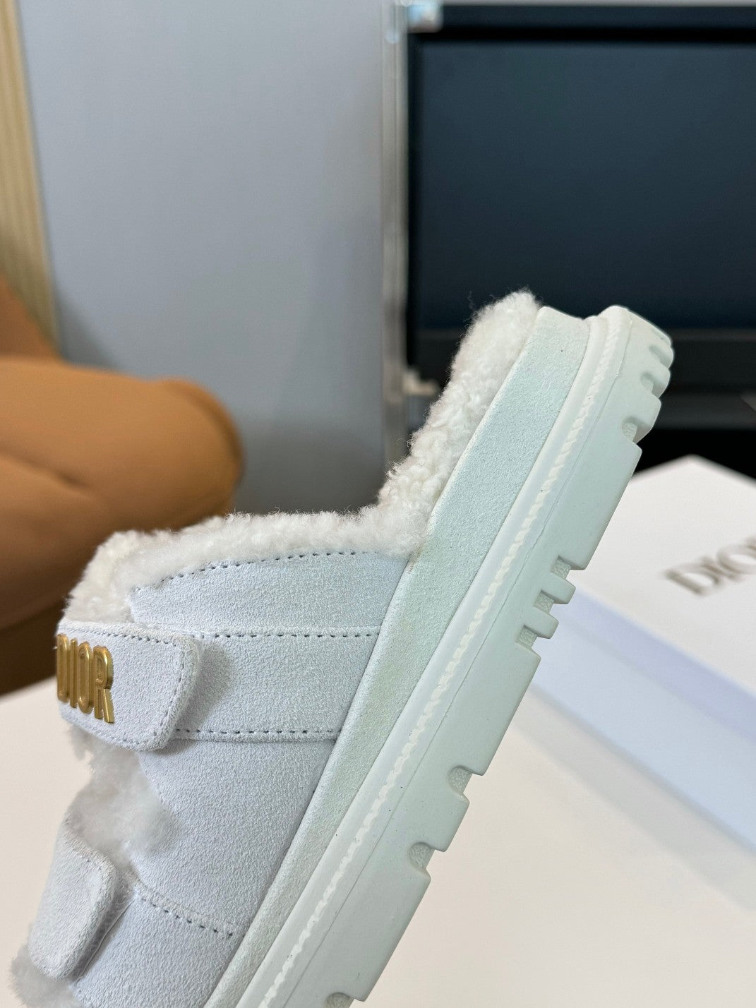 DIOR DIORact Slide White Suede And Fleece Lining