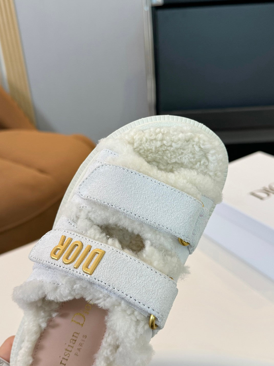 DIOR DIORact Slide White Suede And Fleece Lining