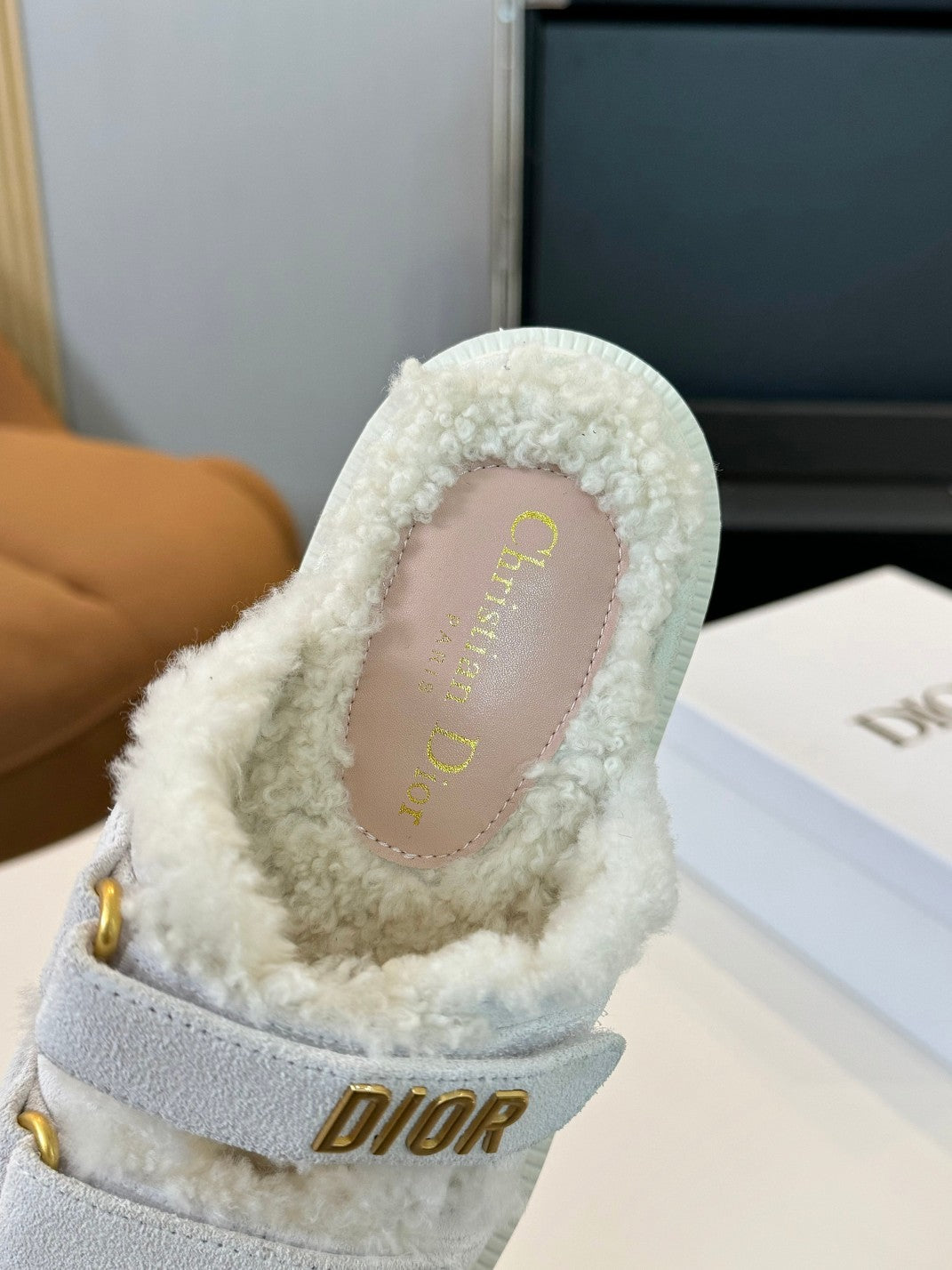 DIOR DIORact Slide White Suede And Fleece Lining