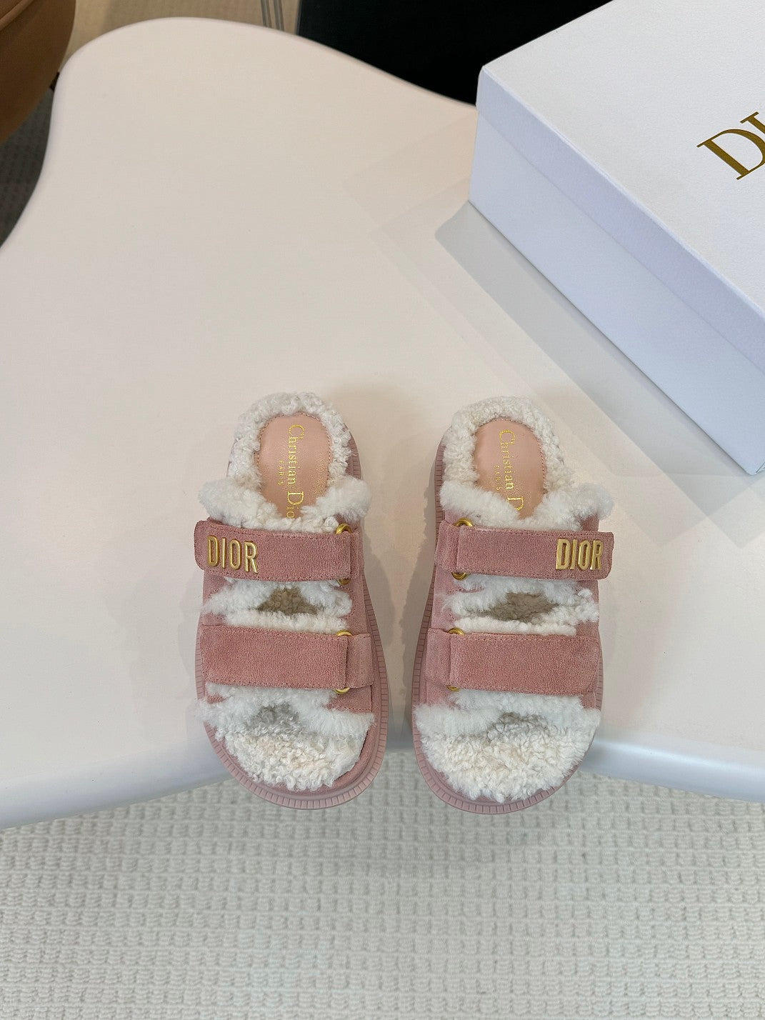 DIOR DIORact Slide Pink Suede And Fleece Lining