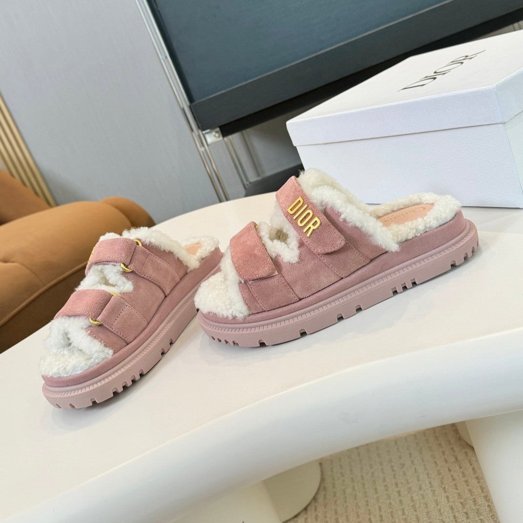 DIOR DIORact Slide Pink Suede And Fleece Lining