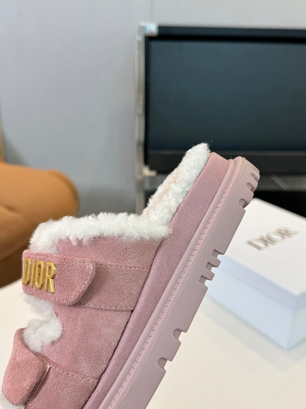 DIOR DIORact Slide Pink Suede And Fleece Lining