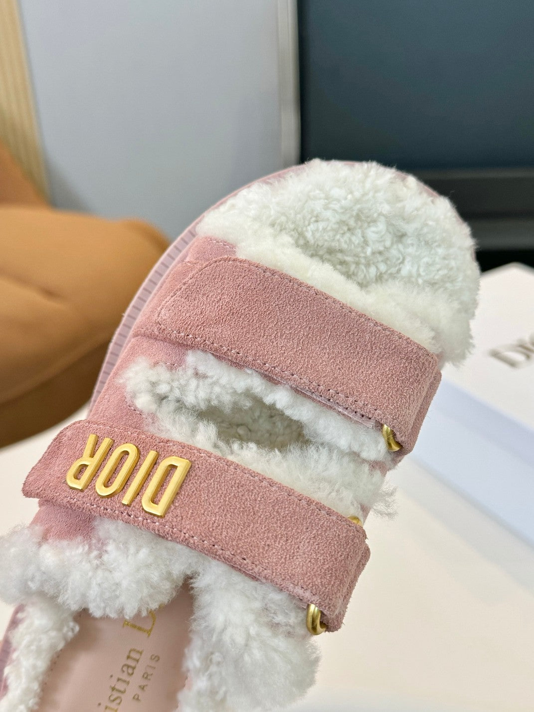 DIOR DIORact Slide Pink Suede And Fleece Lining
