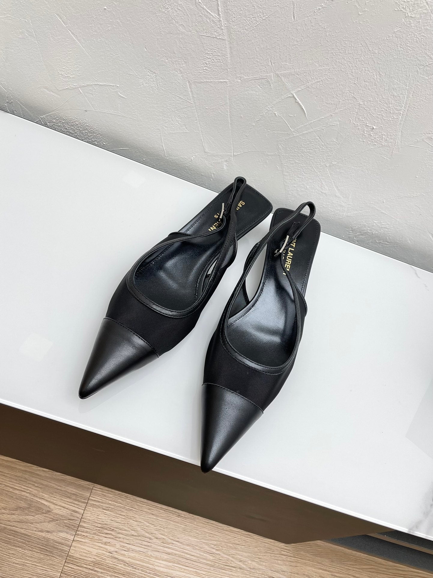 Saint Laurent OXALIS SLINGBACK PUMPS 30 IN MESH BLACK LEATHER