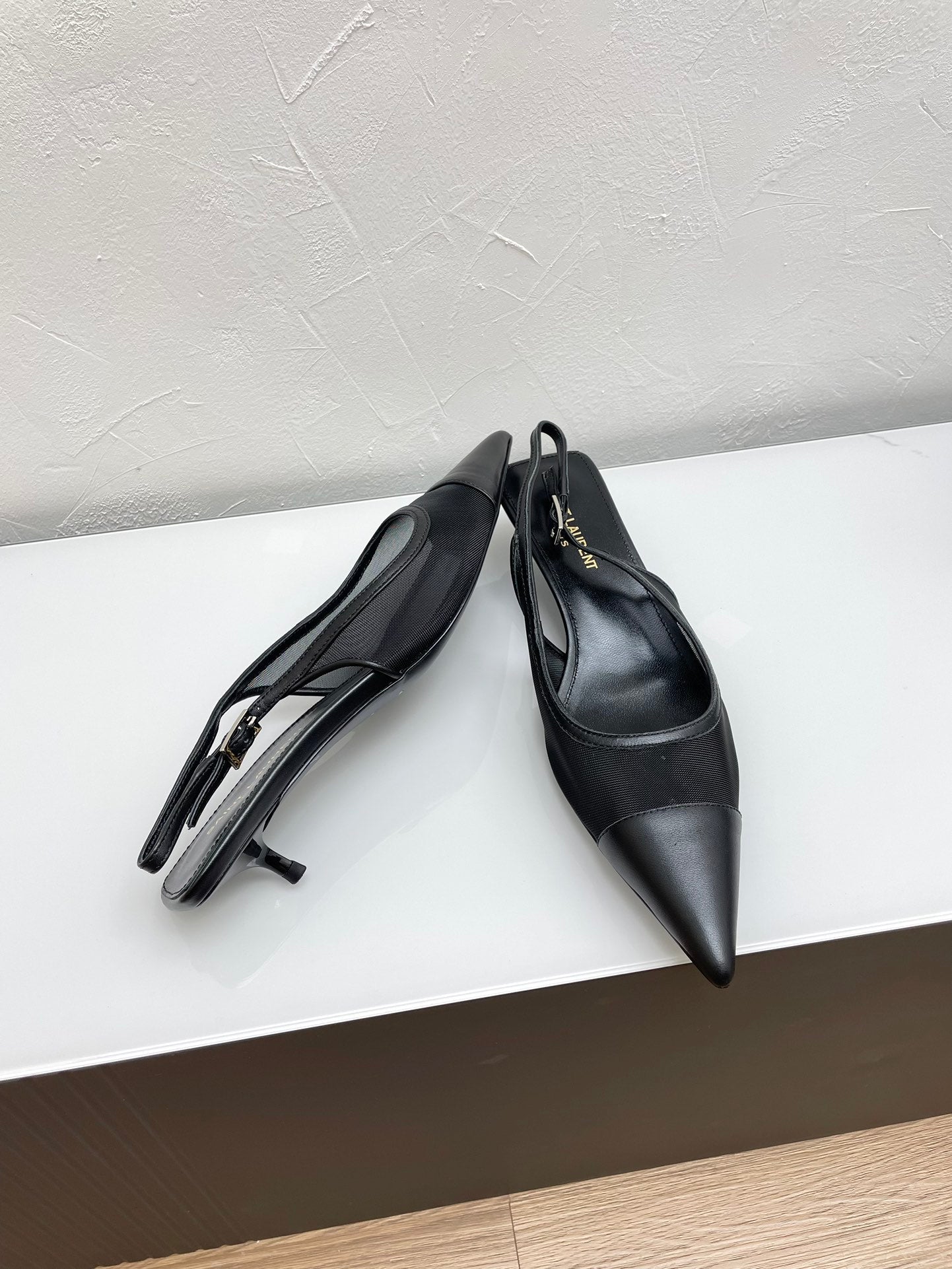 Saint Laurent OXALIS SLINGBACK PUMPS 30 IN MESH BLACK LEATHER