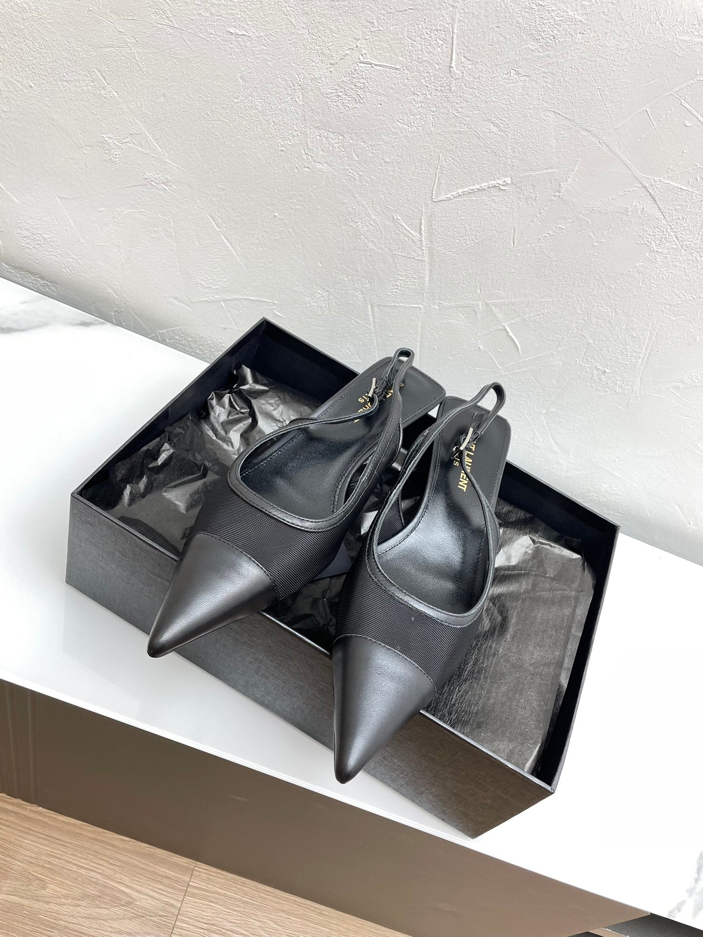 Saint Laurent OXALIS SLINGBACK PUMPS 30 IN MESH BLACK LEATHER