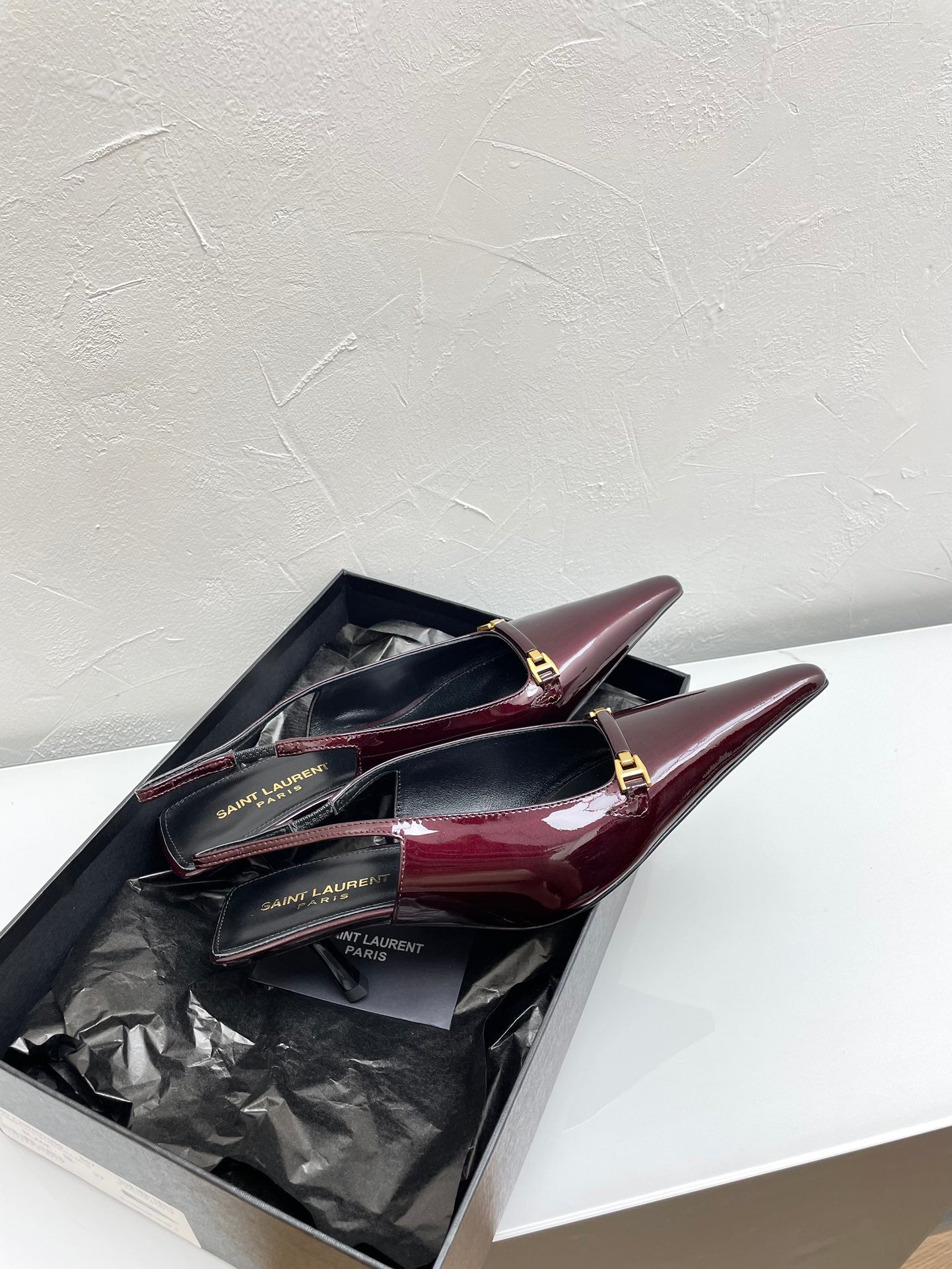 Saint Laurent CARINE SLINGBACK PUMPS 45 IN PATENT MAROON LEATHER