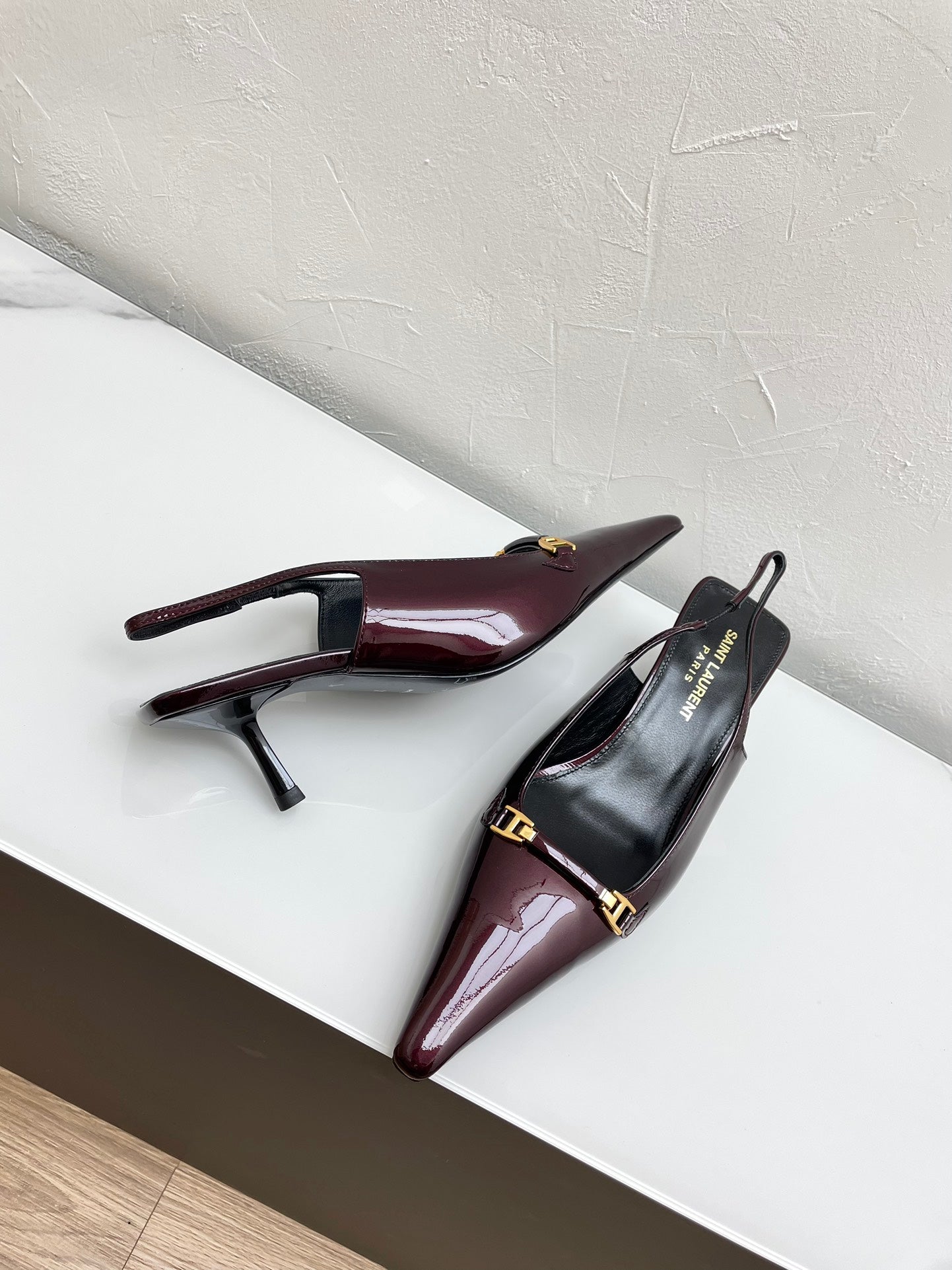 Saint Laurent CARINE SLINGBACK PUMPS 45 IN PATENT MAROON LEATHER