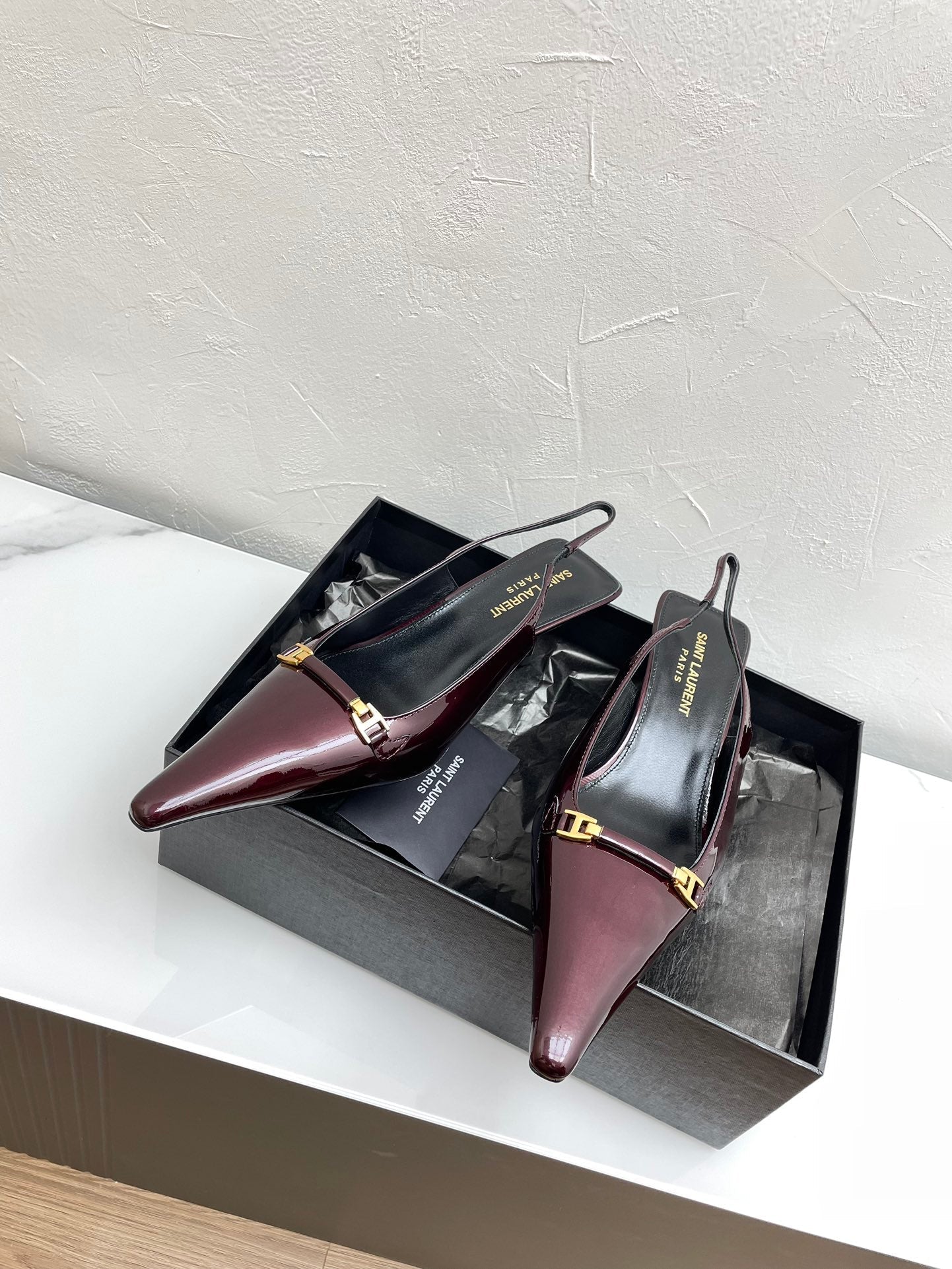 Saint Laurent CARINE SLINGBACK PUMPS 45 IN PATENT MAROON LEATHER
