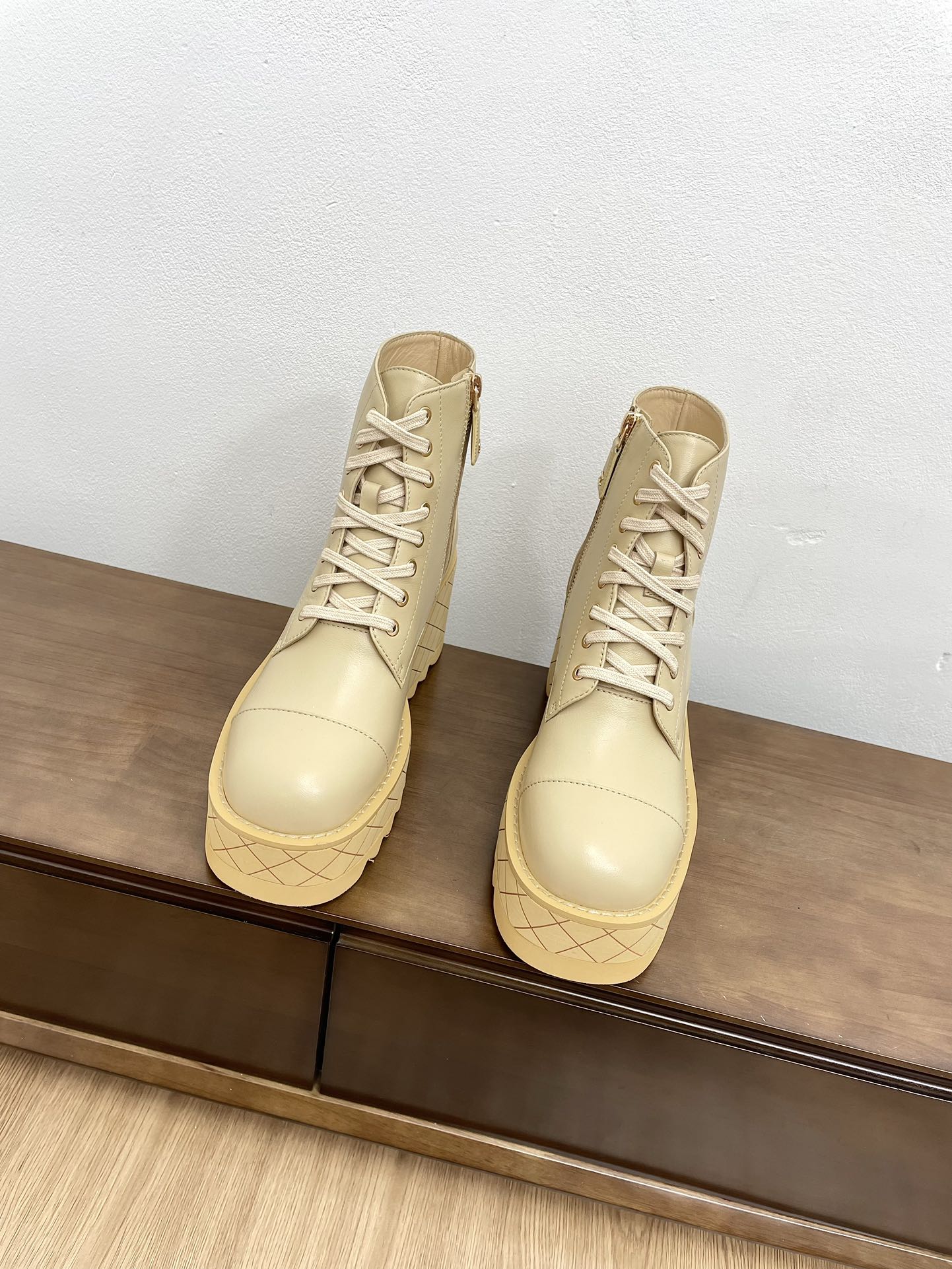 CHANEL Ankle Boots 100mm Beige Lambskin