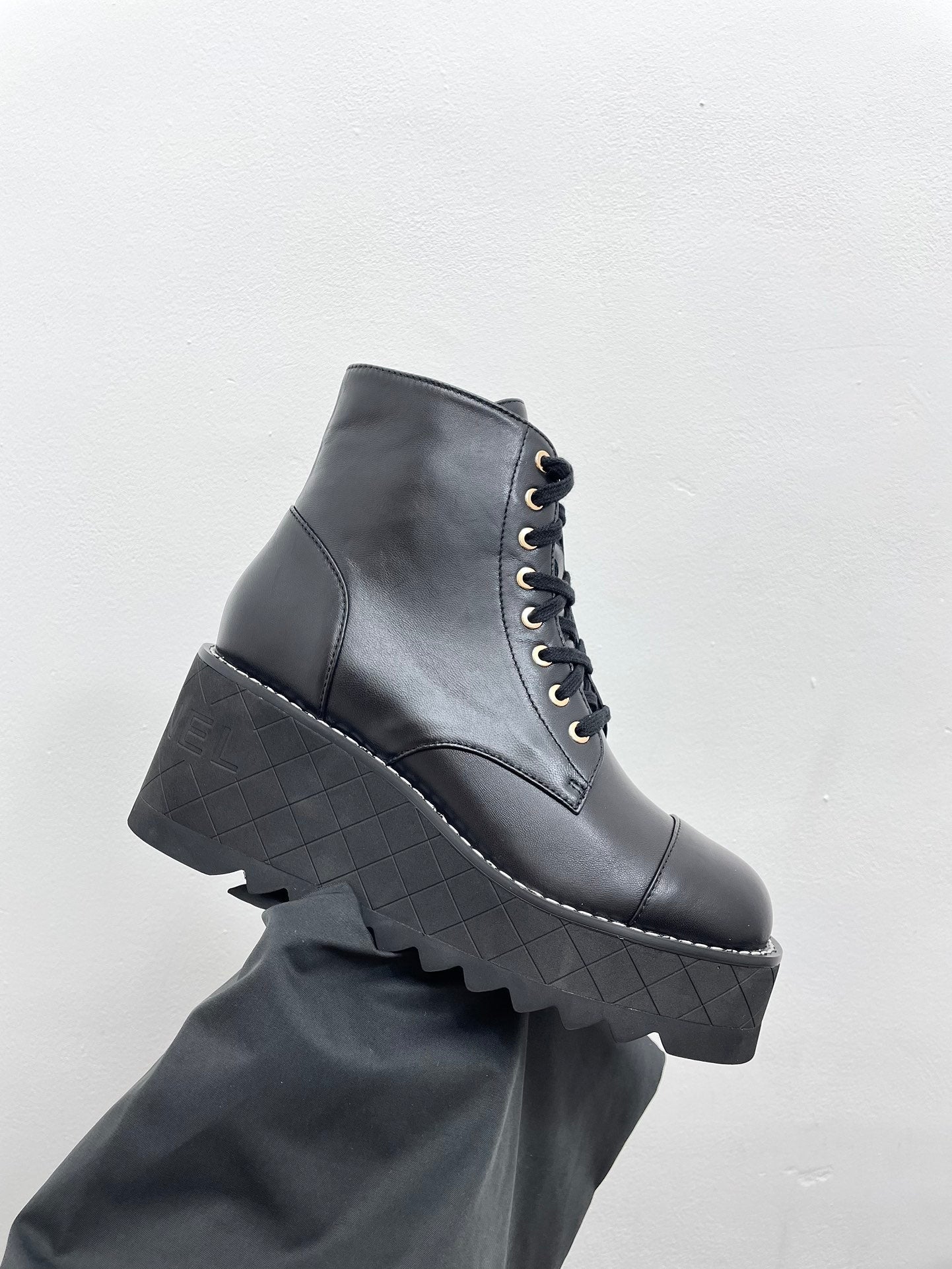 CHANEL Ankle Boots 100mm Black Lambskin