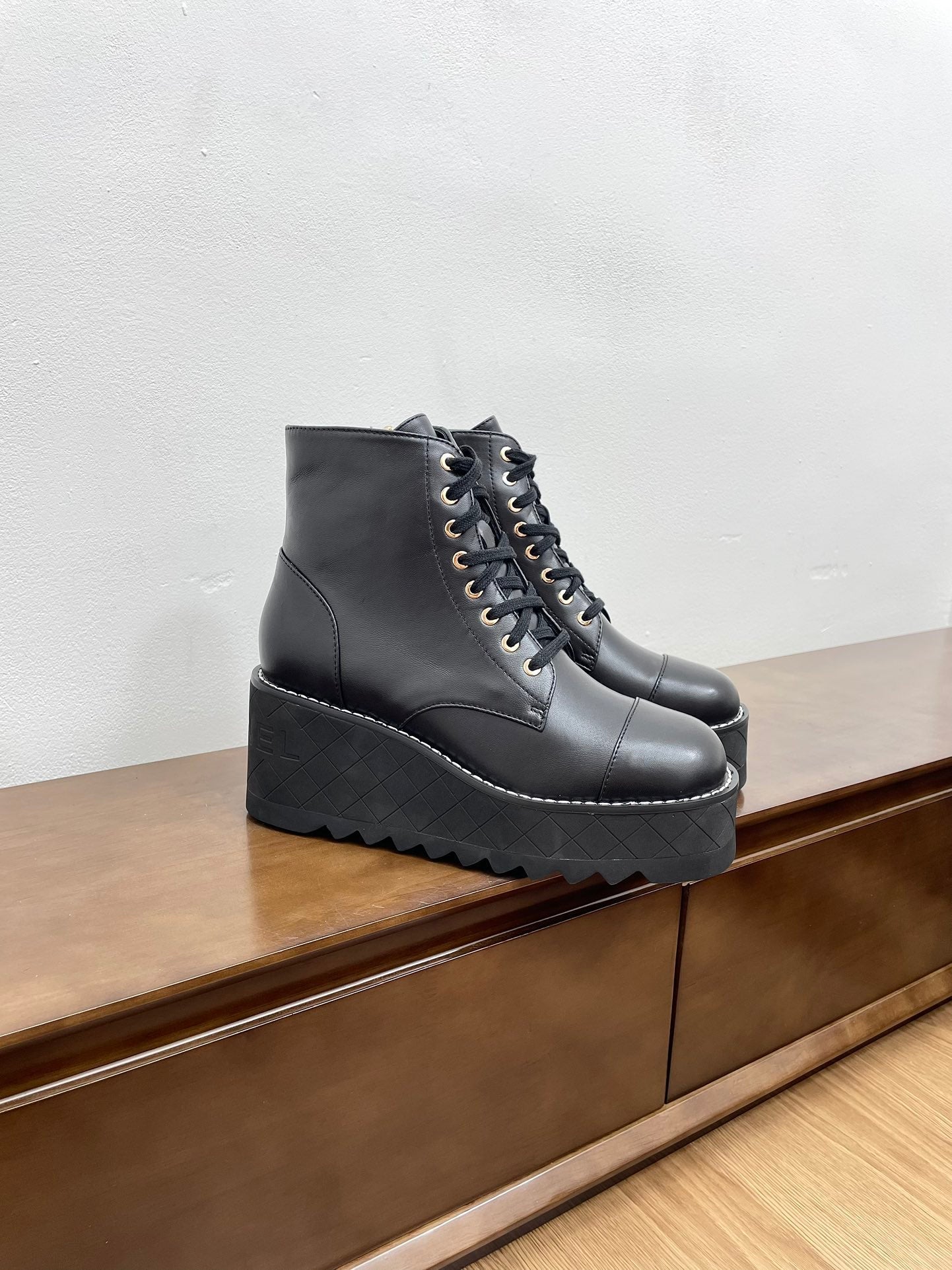 CHANEL Ankle Boots 100mm Black Lambskin