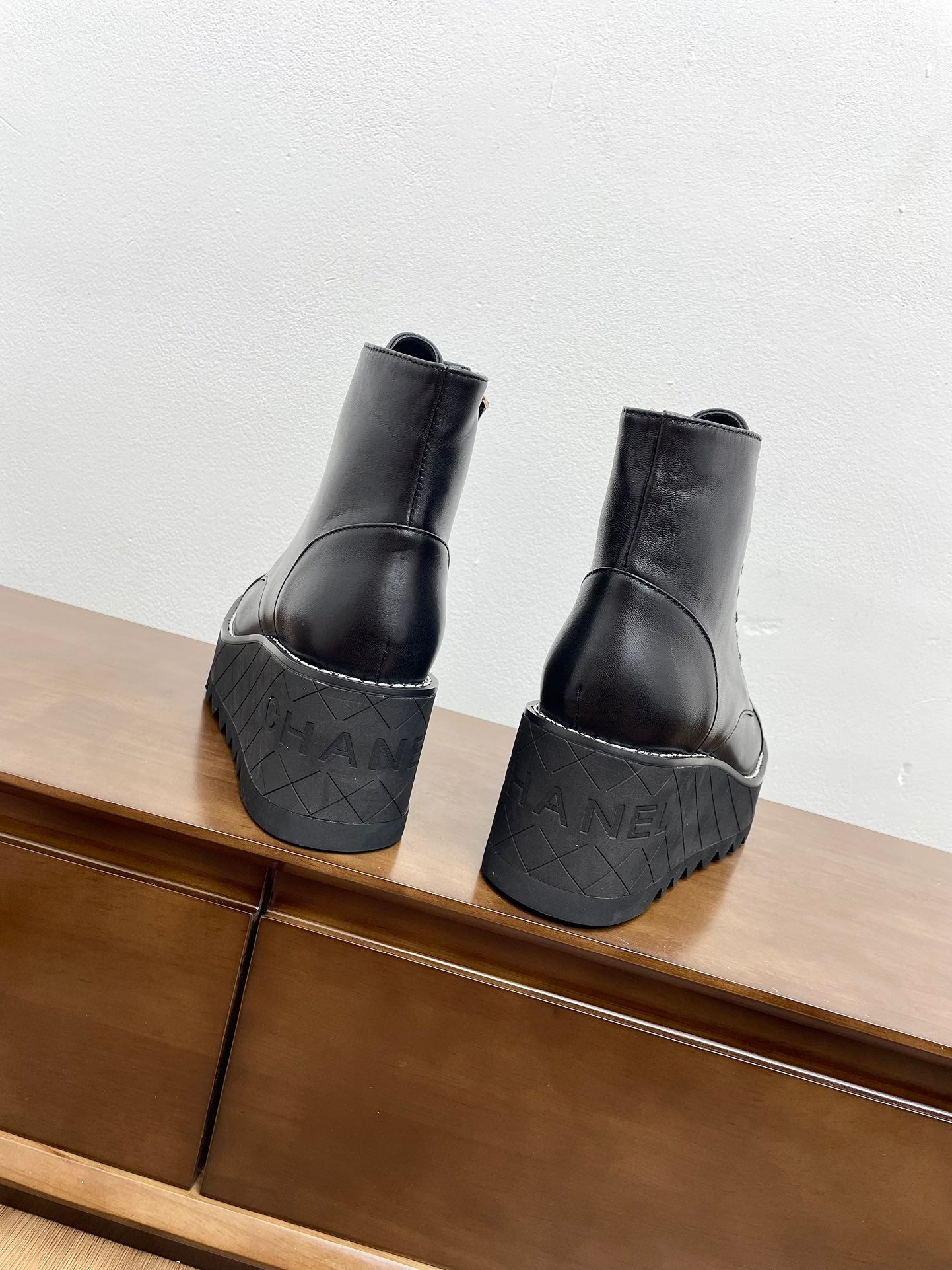 CHANEL Ankle Boots 100mm Black Lambskin