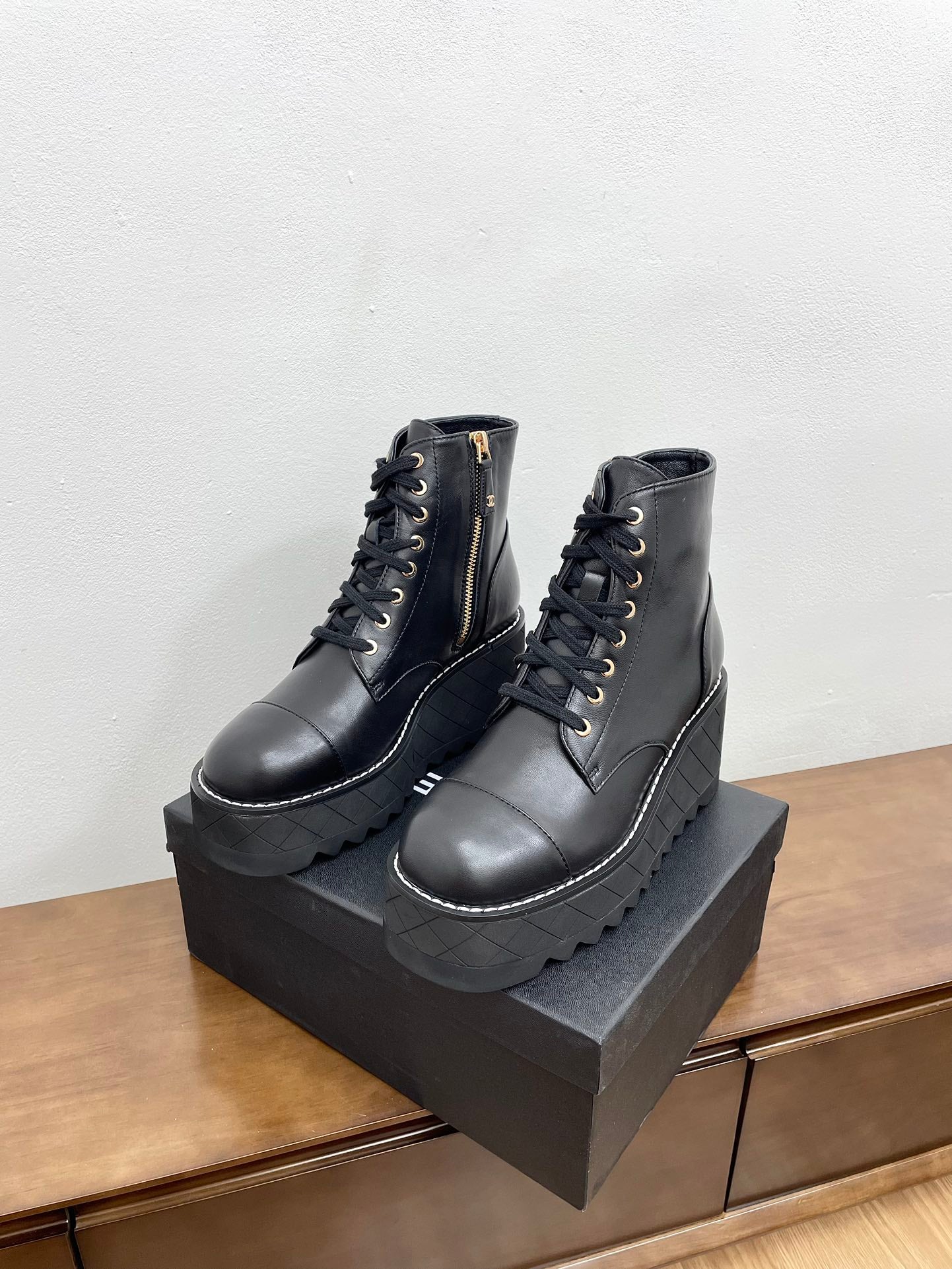 CHANEL Ankle Boots 100mm Black Lambskin