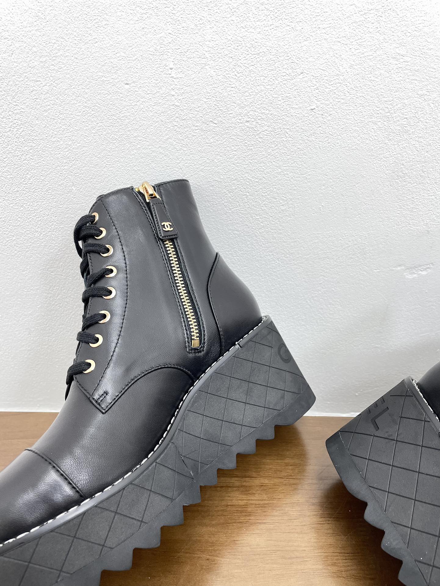 CHANEL Ankle Boots 100mm Black Lambskin