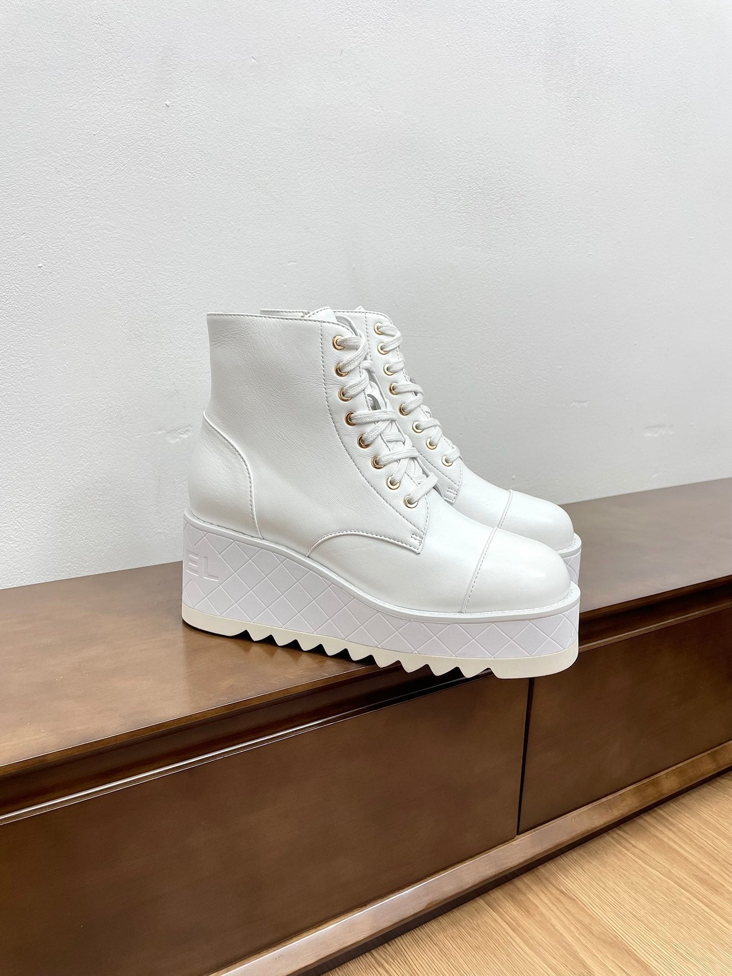 CHANEL Ankle Boots 100mm White Lambskin
