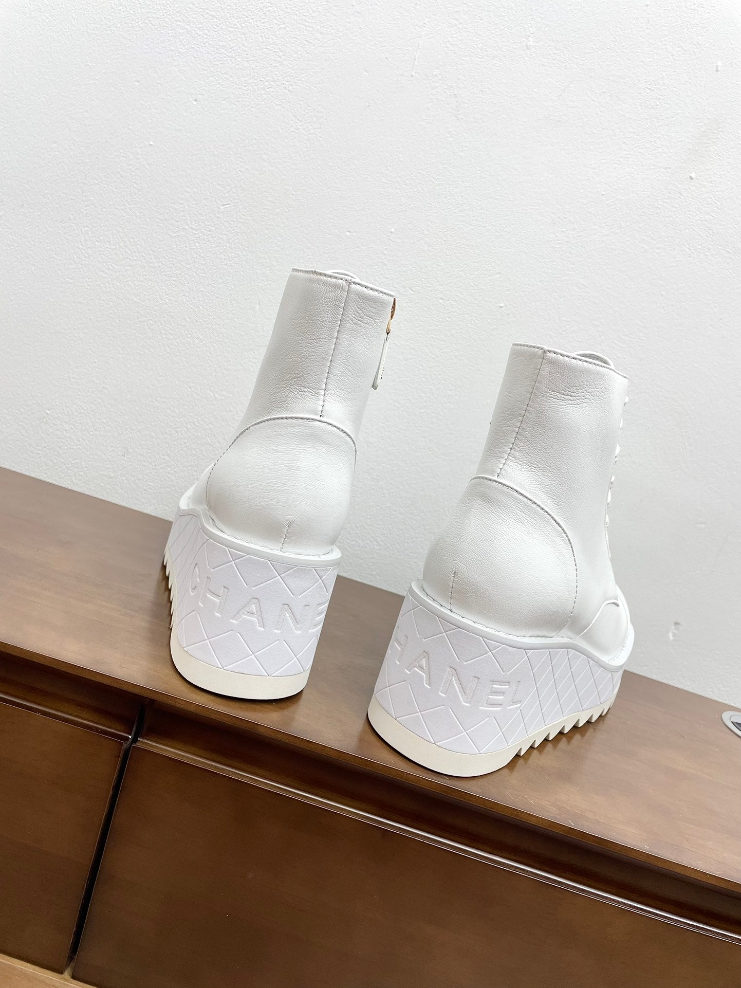 CHANEL Ankle Boots 100mm White Lambskin