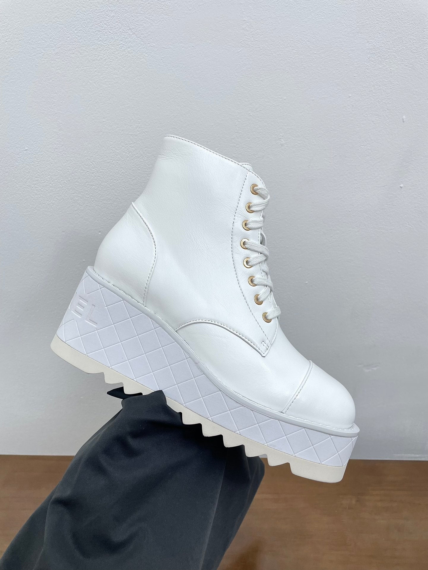 CHANEL Ankle Boots 100mm White Lambskin