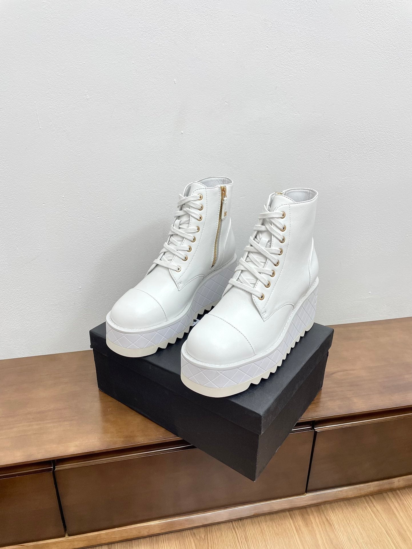 CHANEL Ankle Boots 100mm White Lambskin