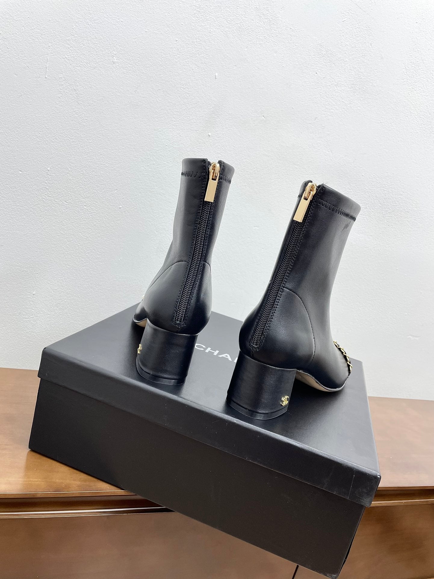 CHANEL Ankle Boots 50mm Black Chain Lambskin
