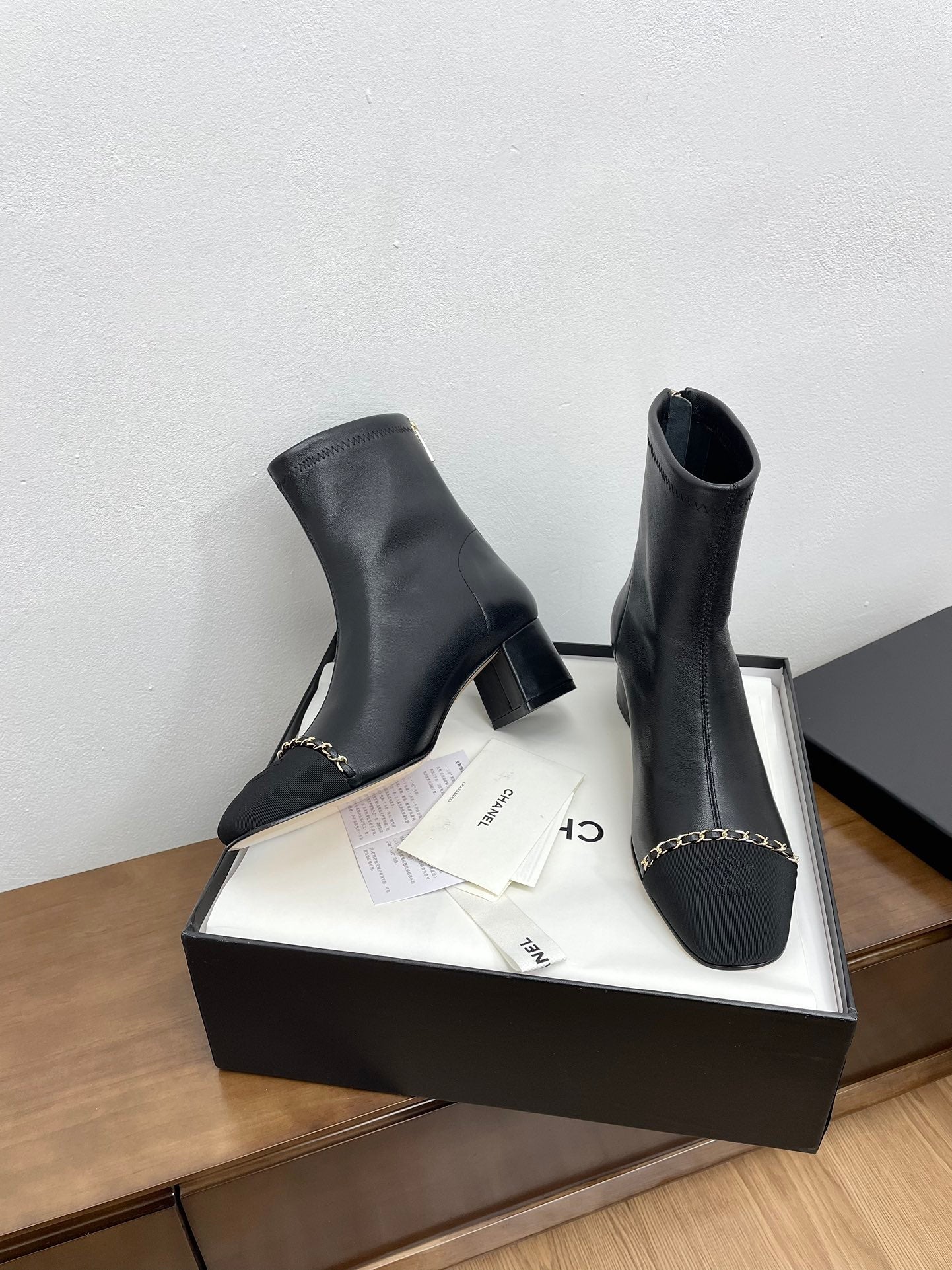 CHANEL Ankle Boots 50mm Black Chain Lambskin