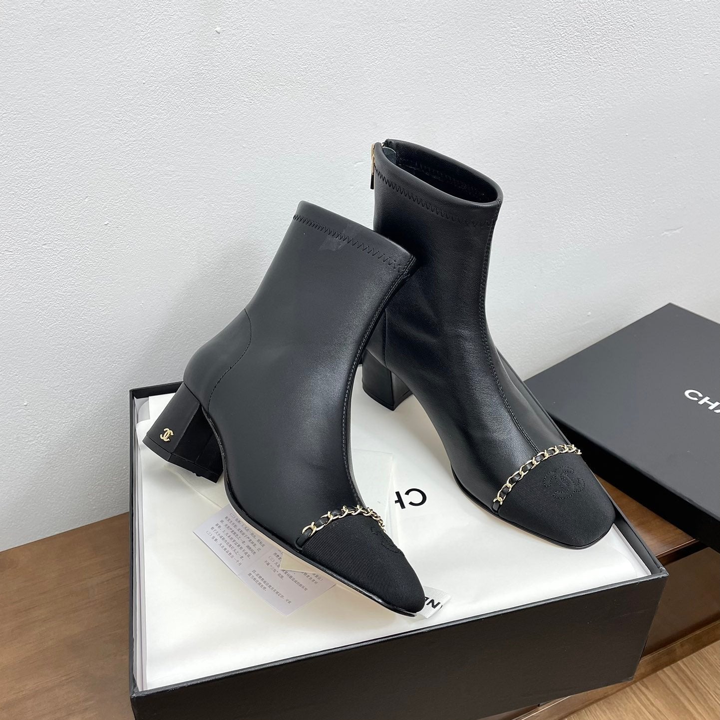 CHANEL Ankle Boots 50mm Black Chain Lambskin