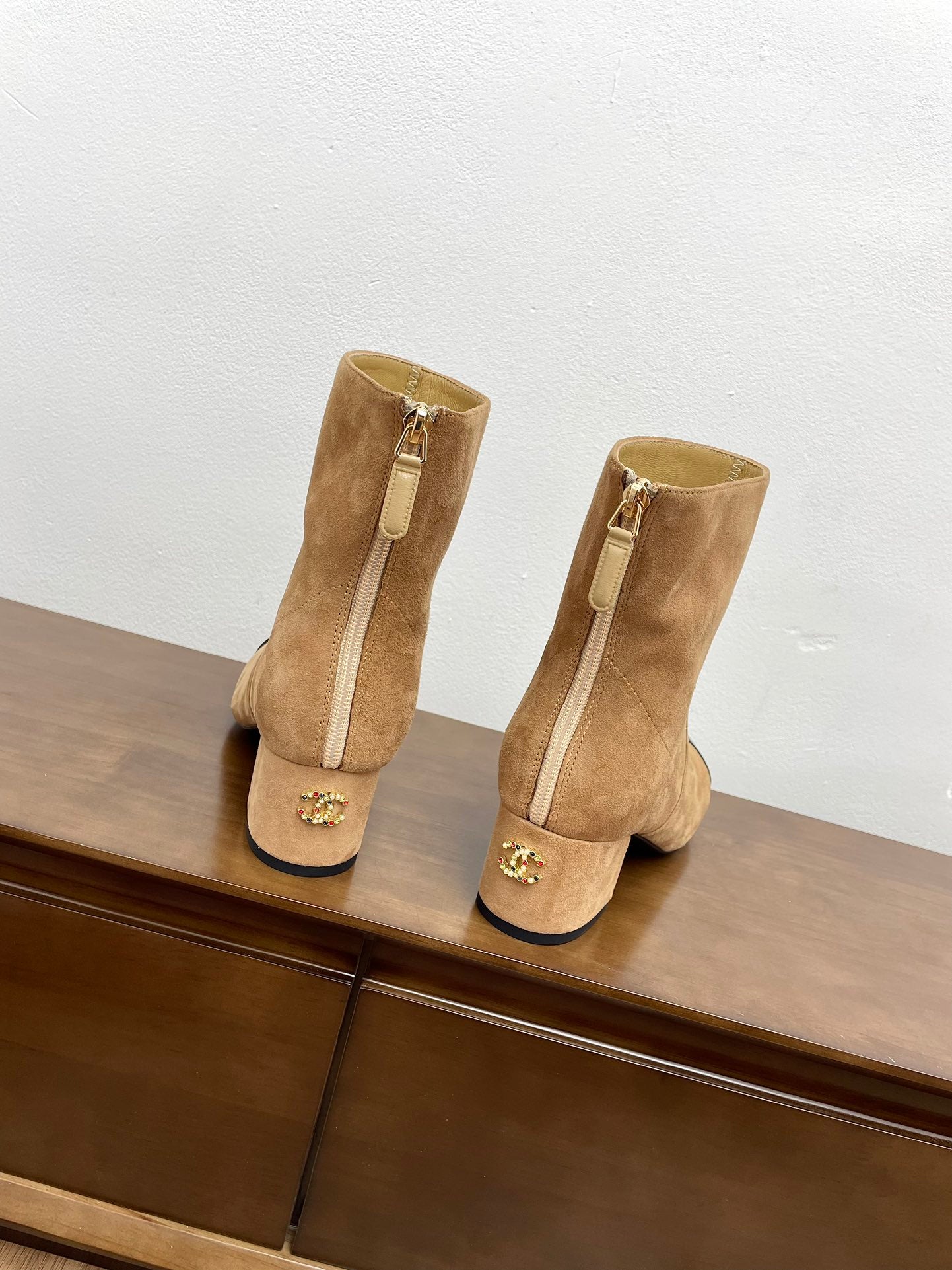 CHANEL Ankle Boots 50mm Bold Beige Suede