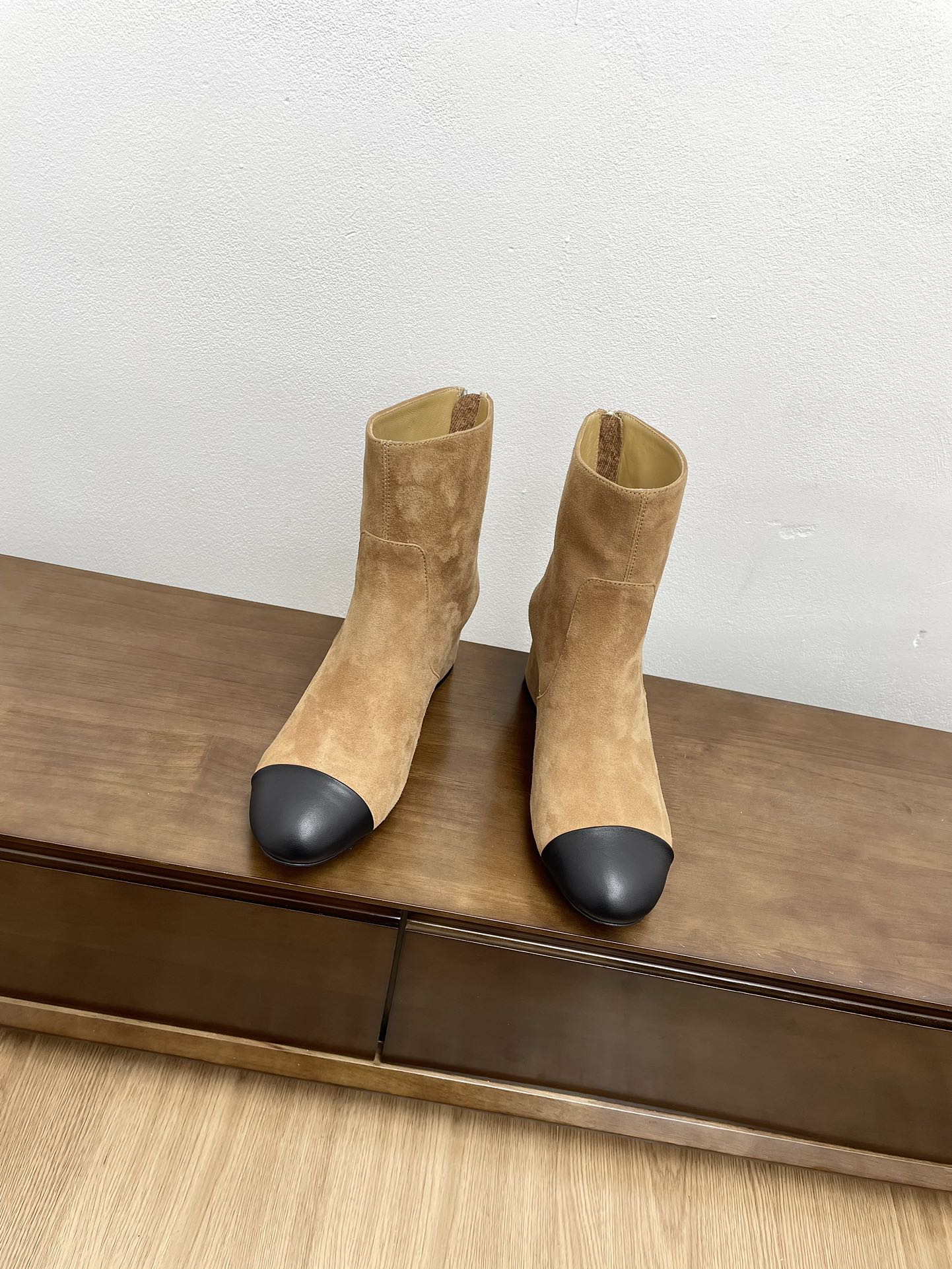 CHANEL Ankle Boots 50mm Bold Beige Suede
