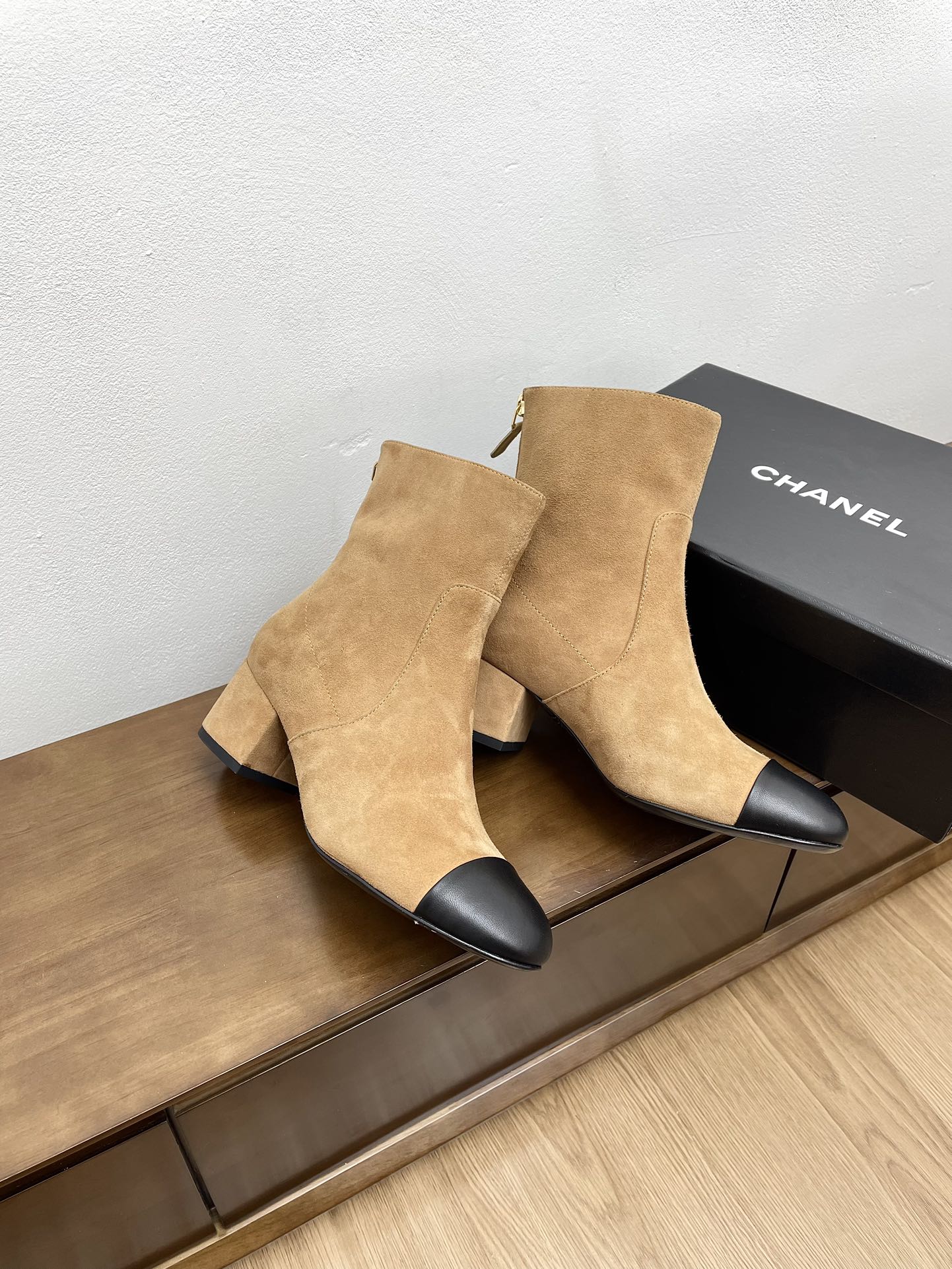 CHANEL Ankle Boots 50mm Bold Beige Suede