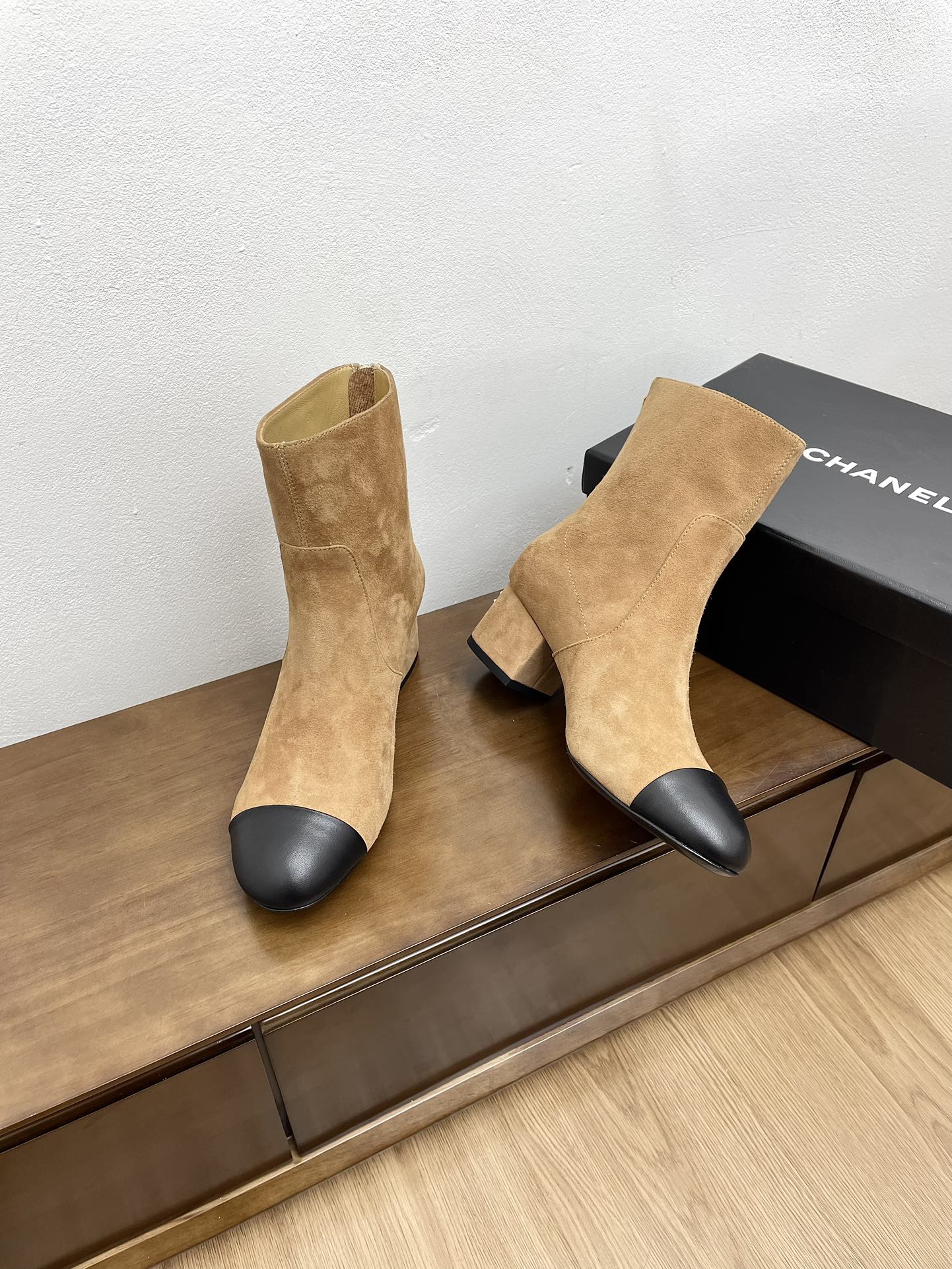 CHANEL Ankle Boots 50mm Bold Beige Suede