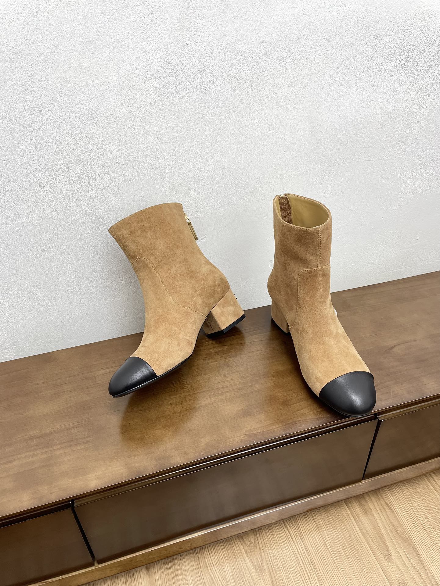 CHANEL Ankle Boots 50mm Bold Beige Suede