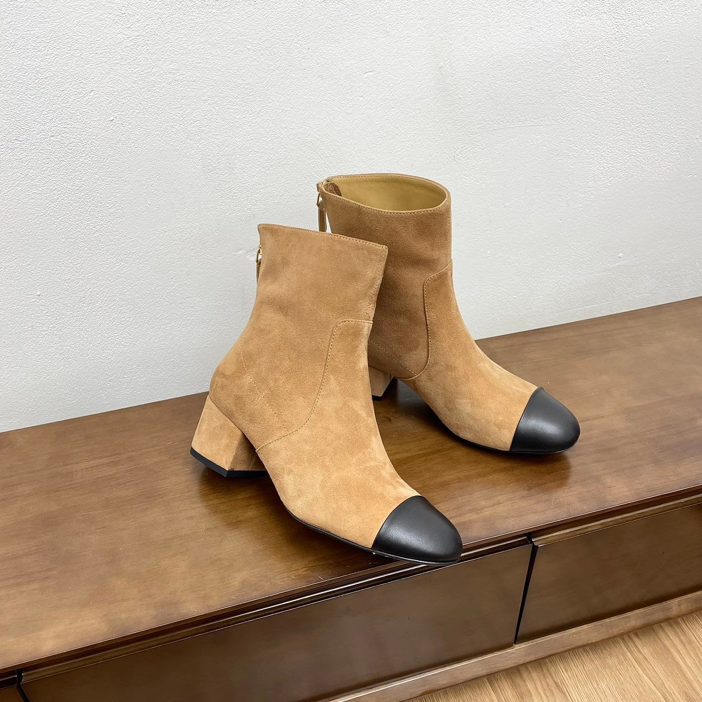 CHANEL Ankle Boots 50mm Bold Beige Suede