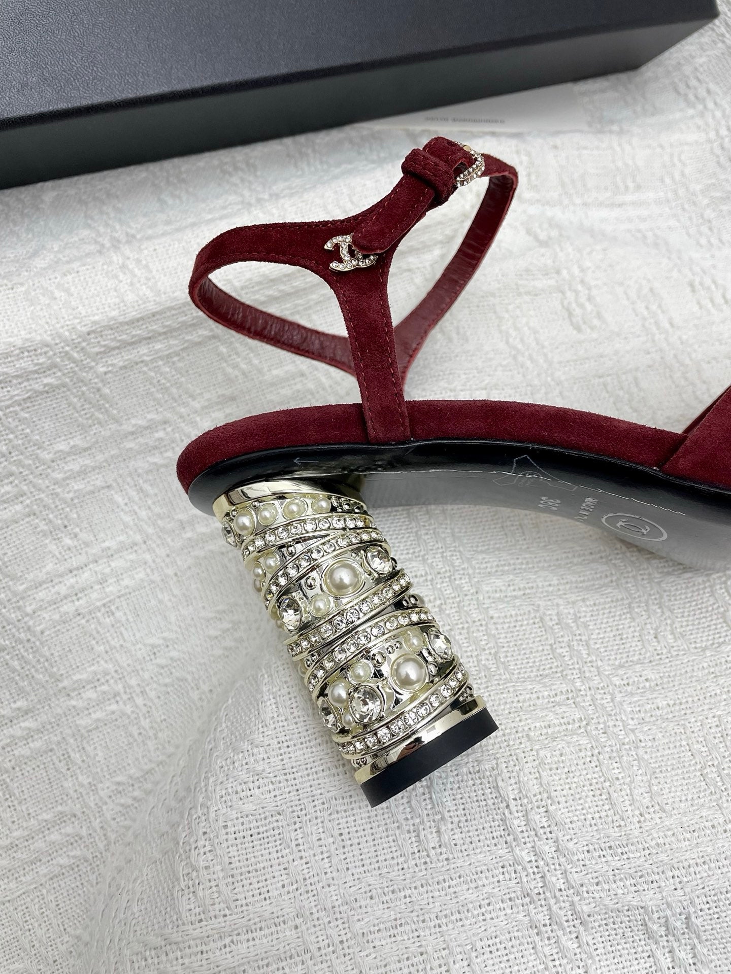 CHANEL 25p Slingback Heel 8cm Burgundy Suede