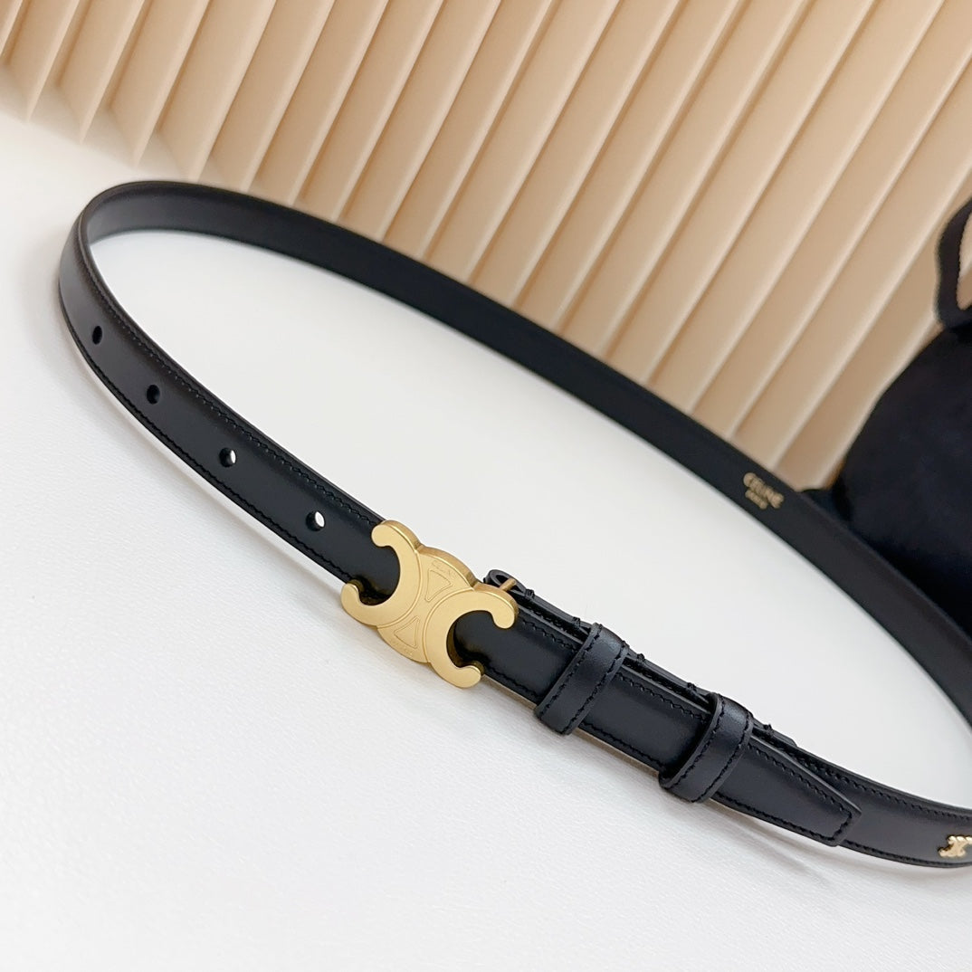 Celine Triomphe Belt 18mm Black Calfskin Gold Buckle Logo Motif Attached