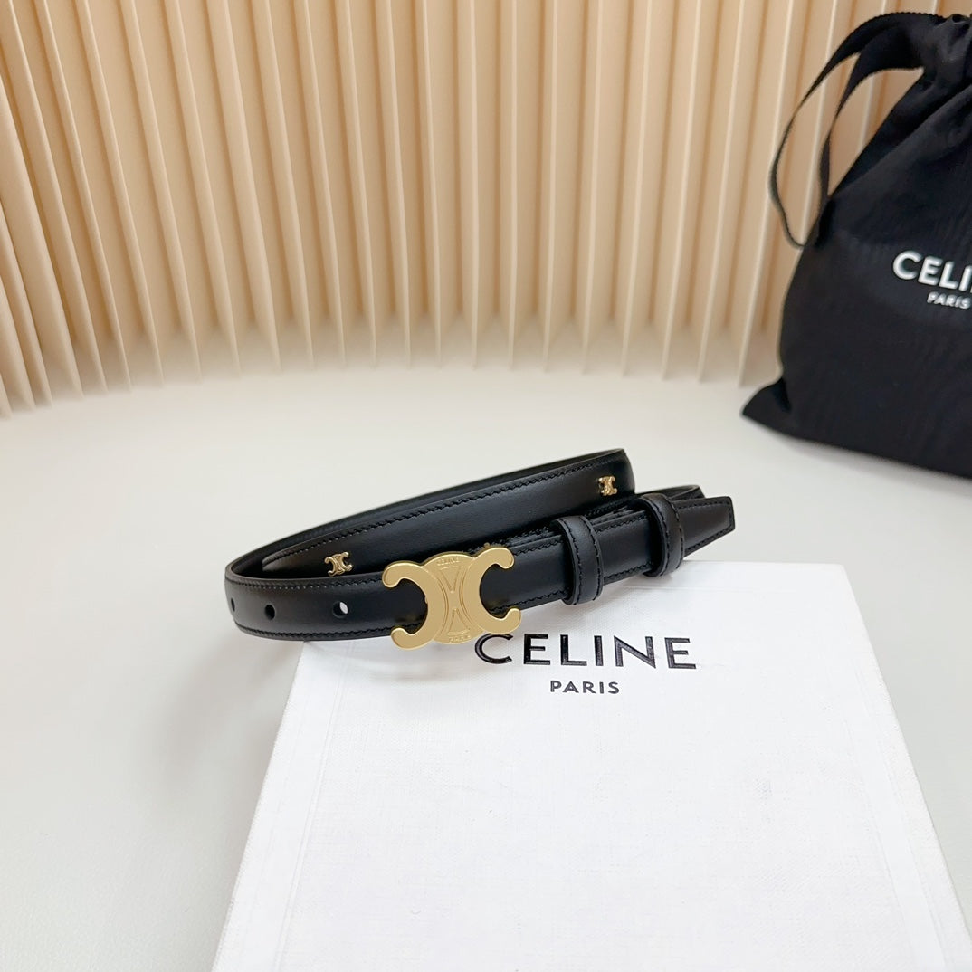 Celine Triomphe Belt 18mm Black Calfskin Gold Buckle Logo Motif Attached