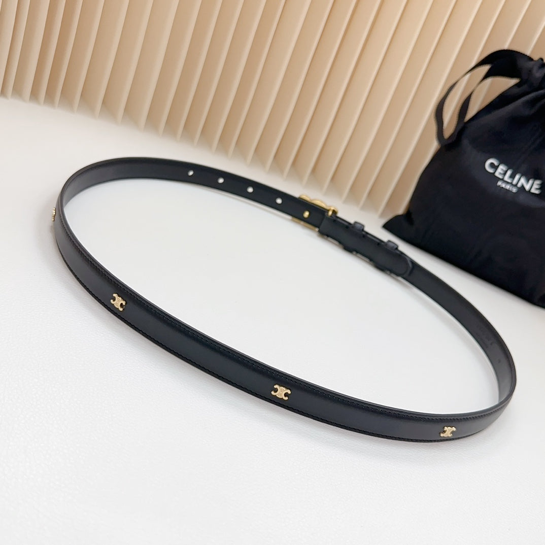 Celine Triomphe Belt 18mm Black Calfskin Gold Buckle Logo Motif Attached