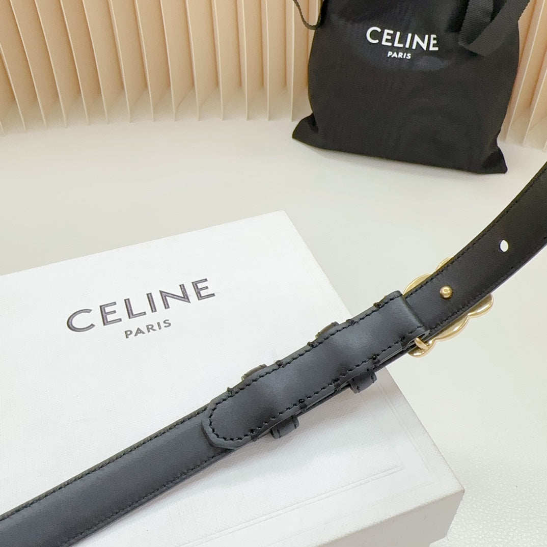 Celine Triomphe Belt 18mm Black Calfskin Gold Buckle Logo Motif Attached