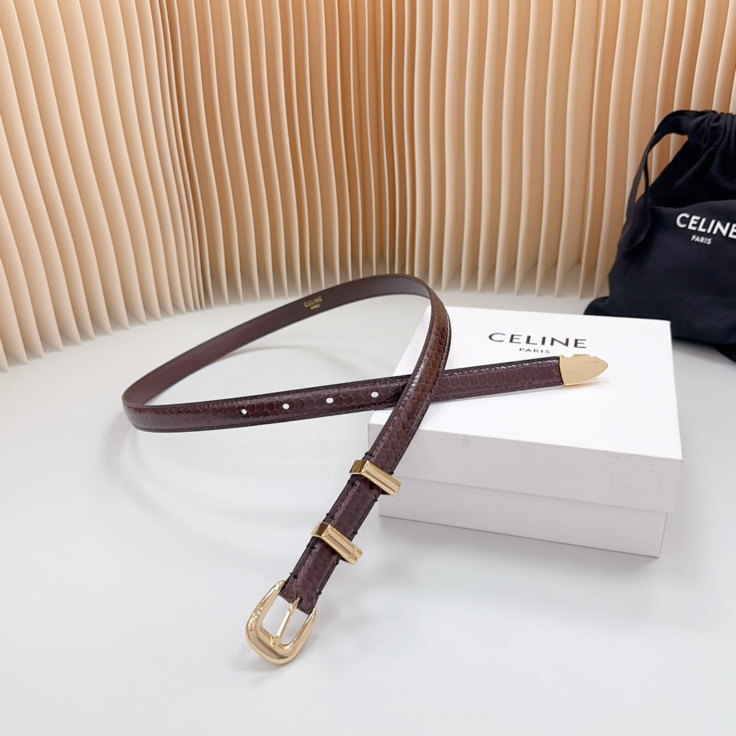 Celine Small Western Belt 18mm Brown Snake Embossed Calfskin Light Gold Hardware