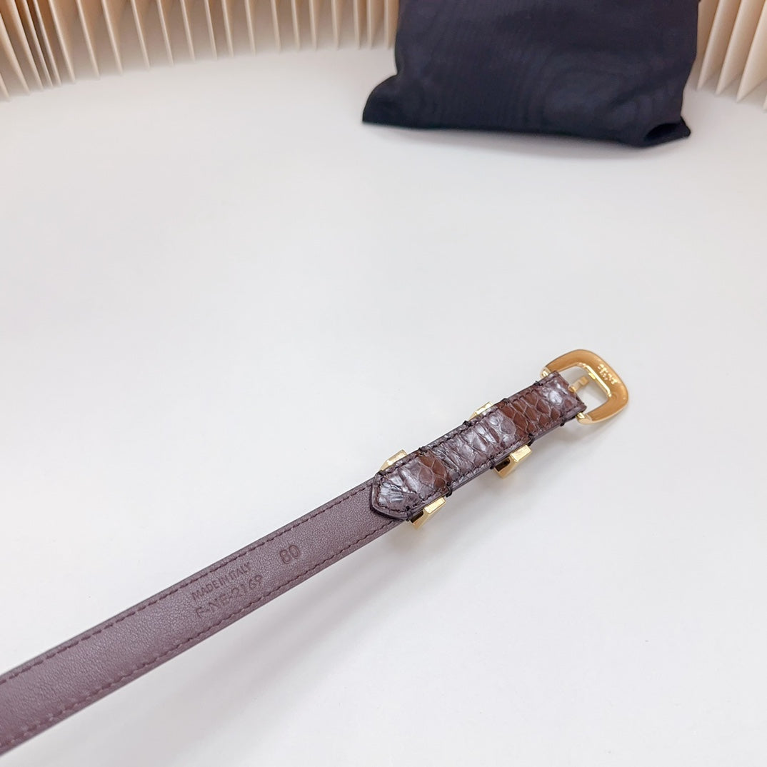 Celine Small Western Belt 18mm Brown Snake Embossed Calfskin Light Gold Hardware