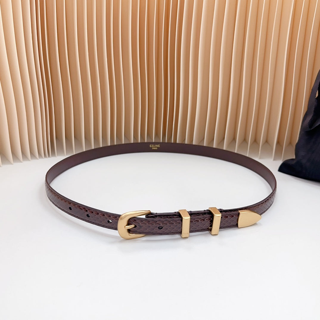 Celine Small Western Belt 18mm Brown Snake Embossed Calfskin Ghw