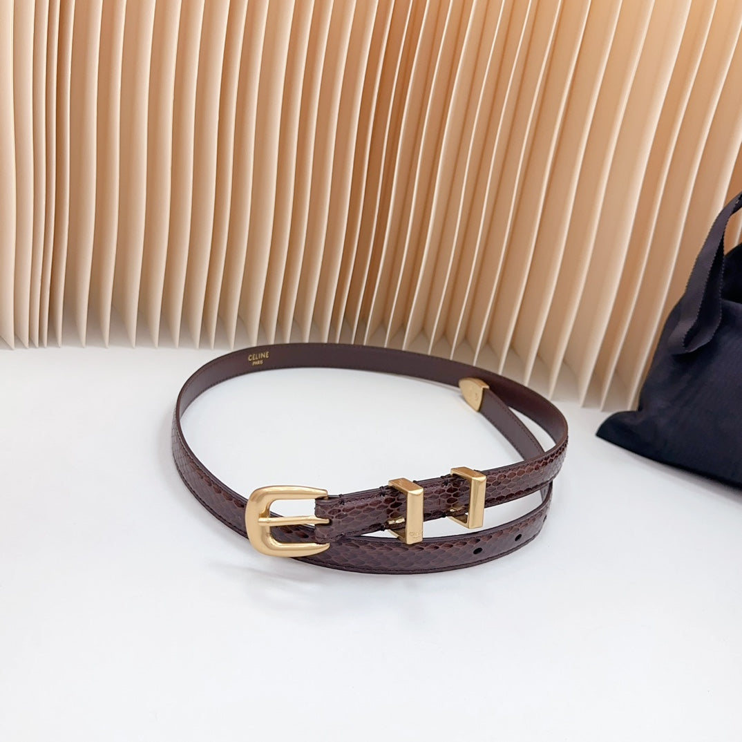 Celine Small Western Belt 18mm Brown Snake Embossed Calfskin Ghw