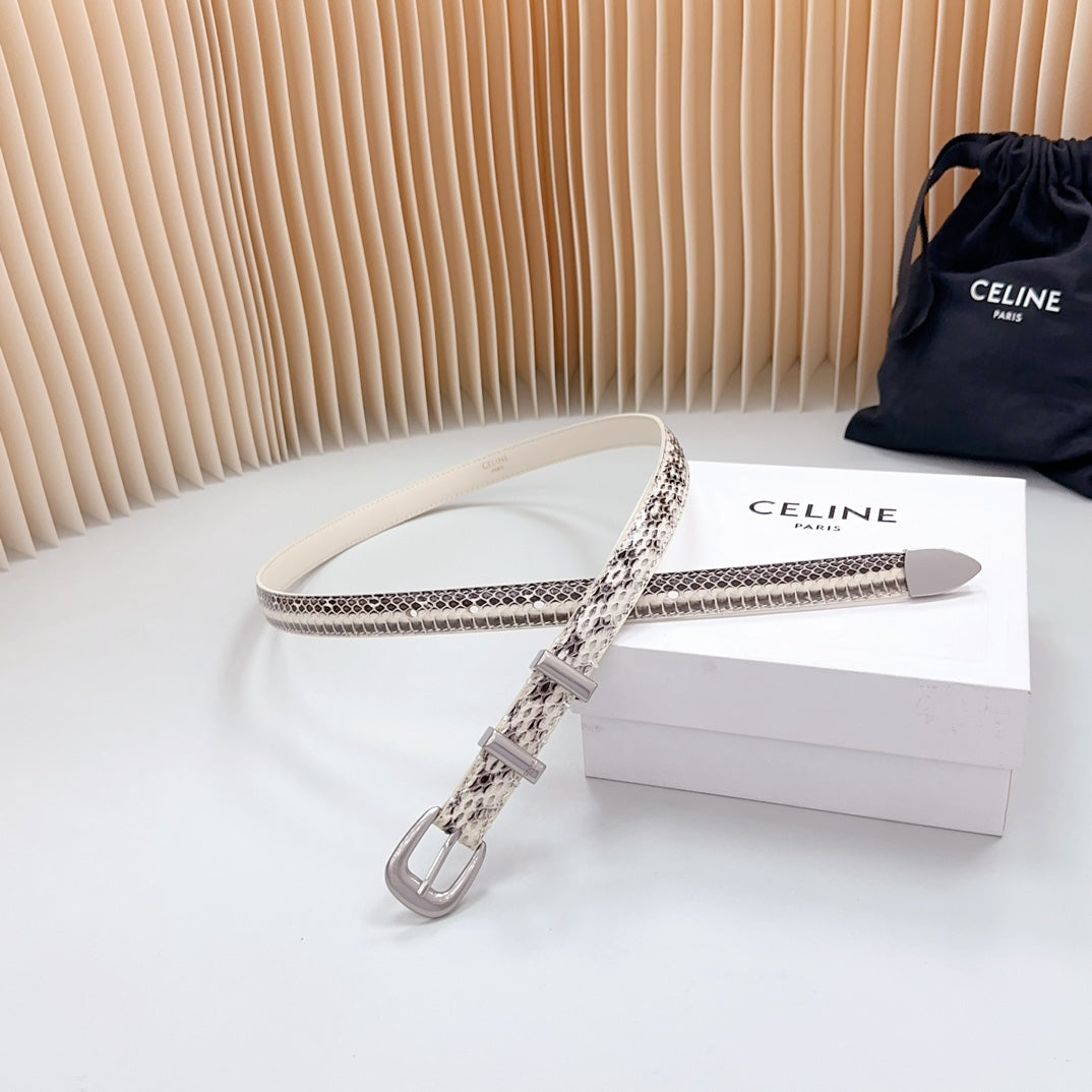 Celine Small Western Belt 18mm Black White Crocodile Embossed Calfskin Shw
