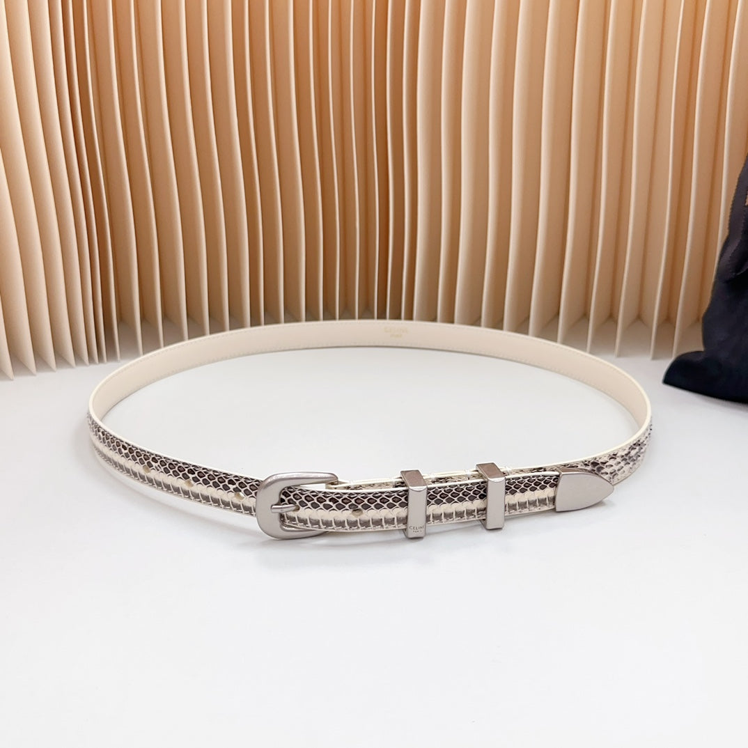 Celine Small Western Belt 18mm Black White Crocodile Embossed Calfskin Shw
