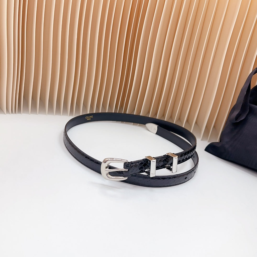 Celine Small Western Belt 18mm Black Patent Embossed Calfskin Shw