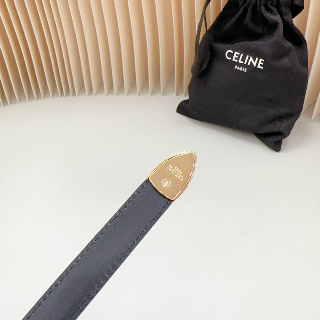 Celine Small Western Belt 18mm Black Patent Embossed Calfskin Ghw