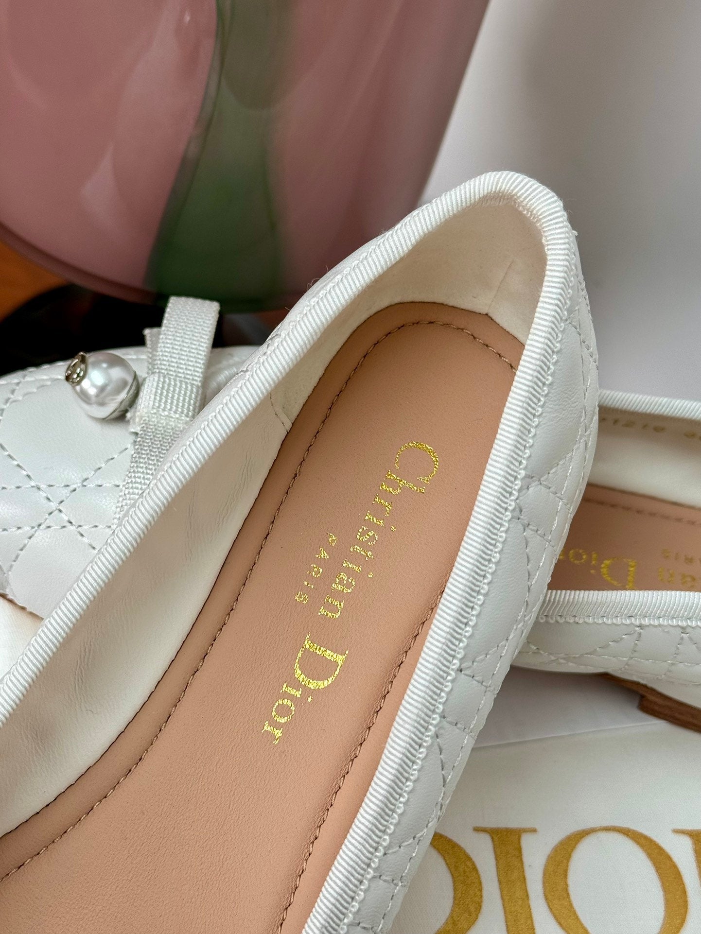 DIOR ballet flat white lambskin mop front